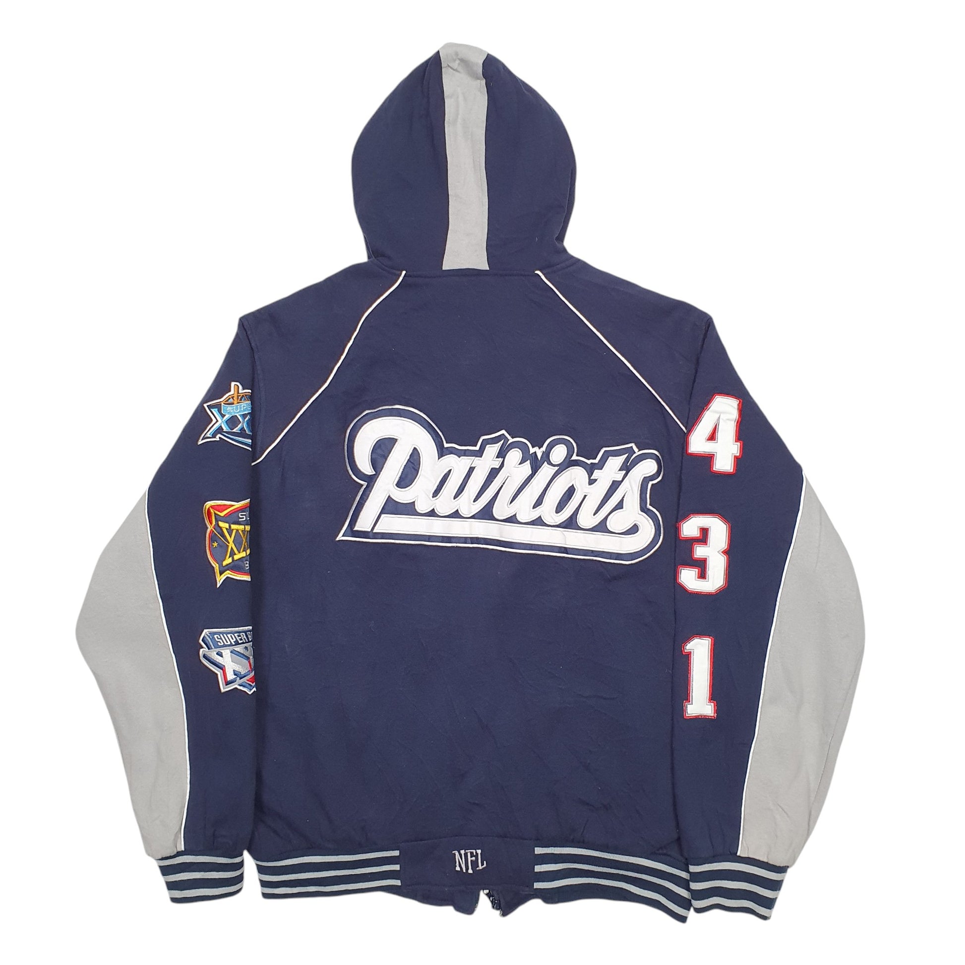 Mens Navy NFL New England Patriots American Football Super Bowl Champions Full Zip Jumper
