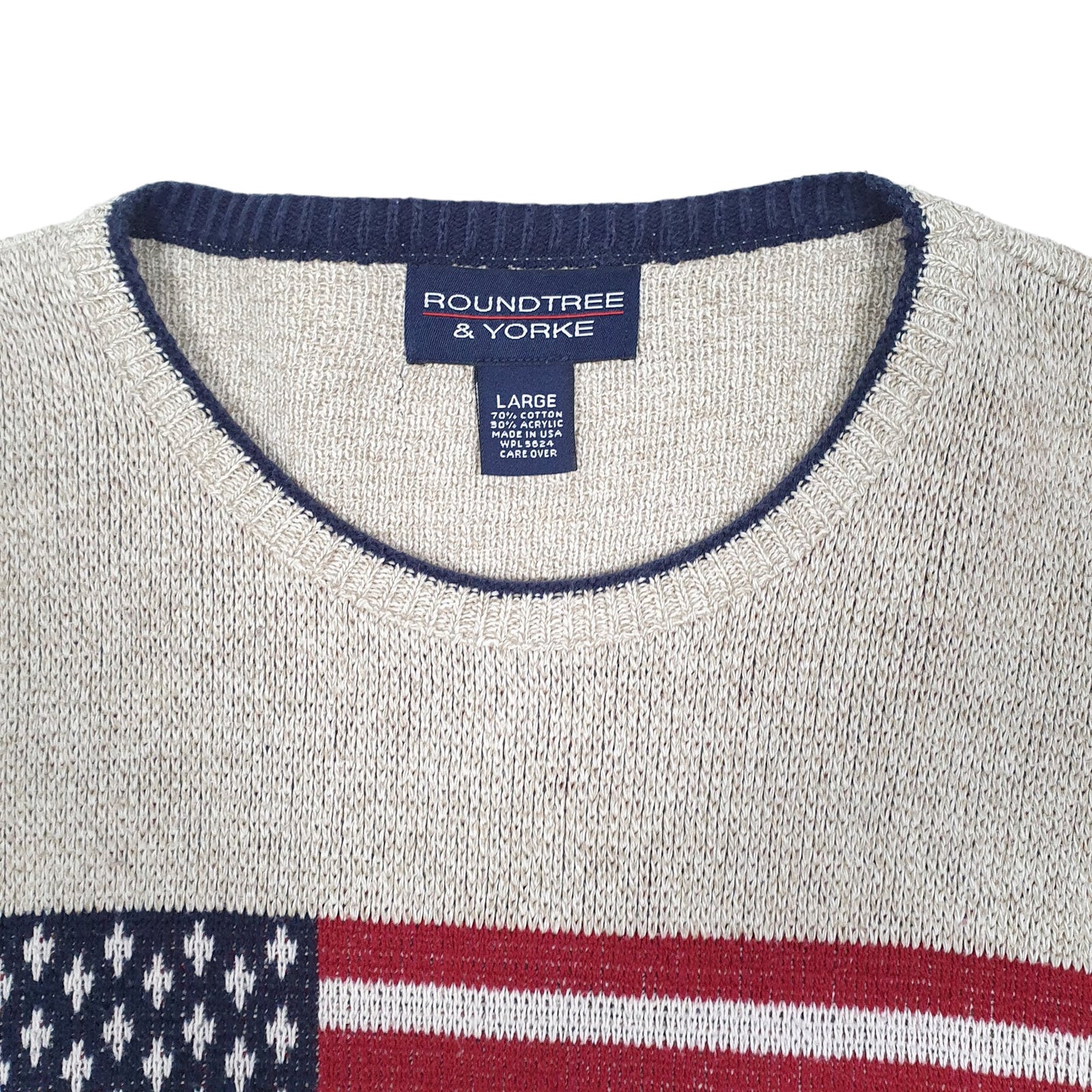 Mens Beige Roundtree & York Knit USA Flag America Vintage Crewneck Jumper