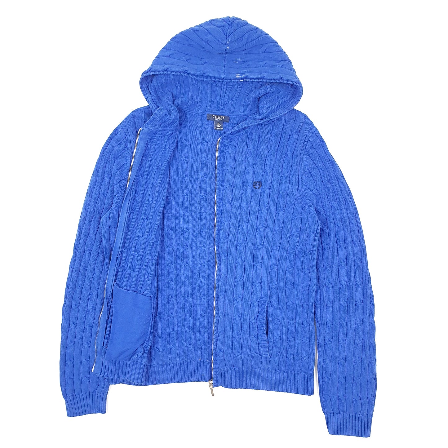 Womens Blue Chaps Cable Knit Hoodie Full Zip Jumper