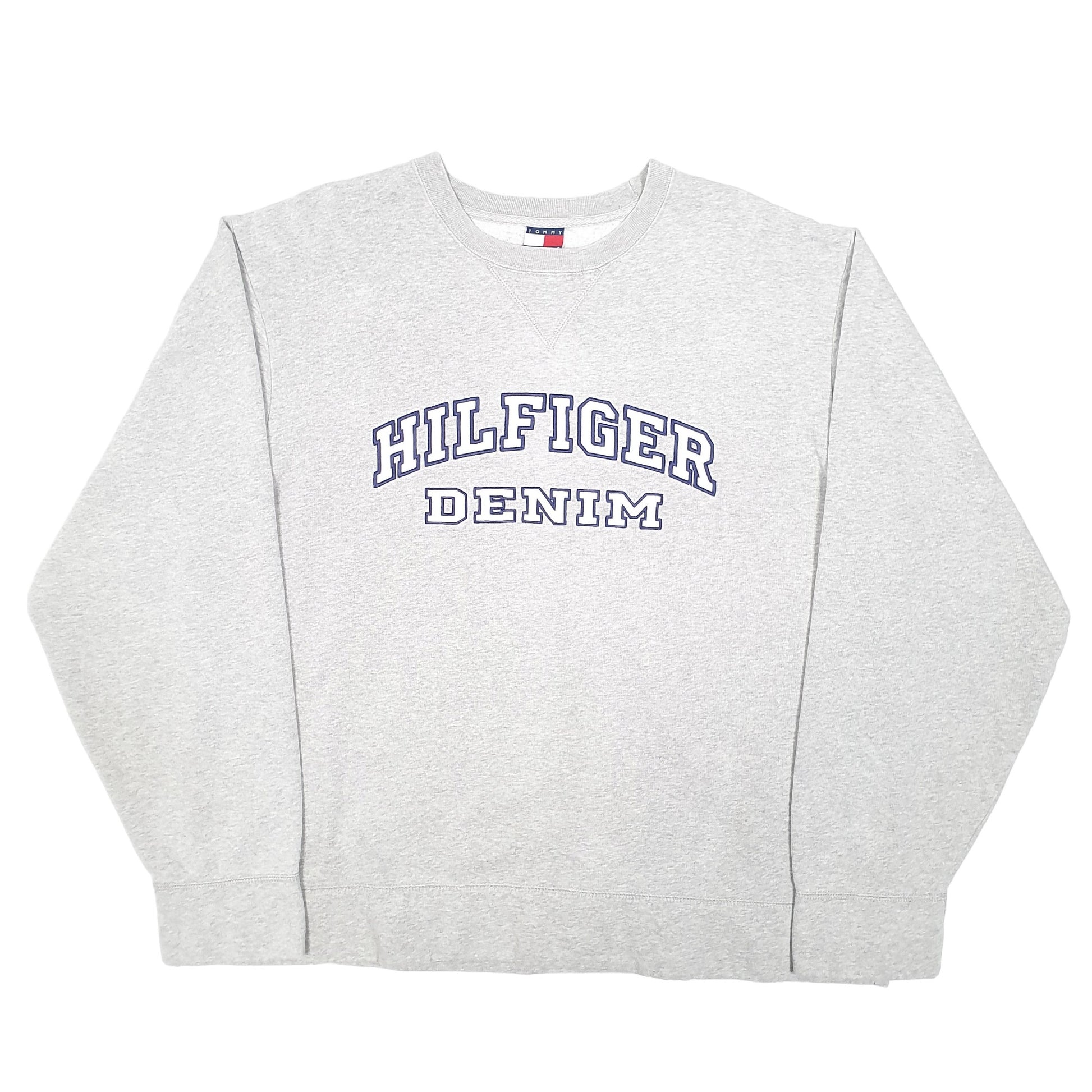 Mens Grey Tommy Hilfiger Denim Spellout Crewneck Jumper