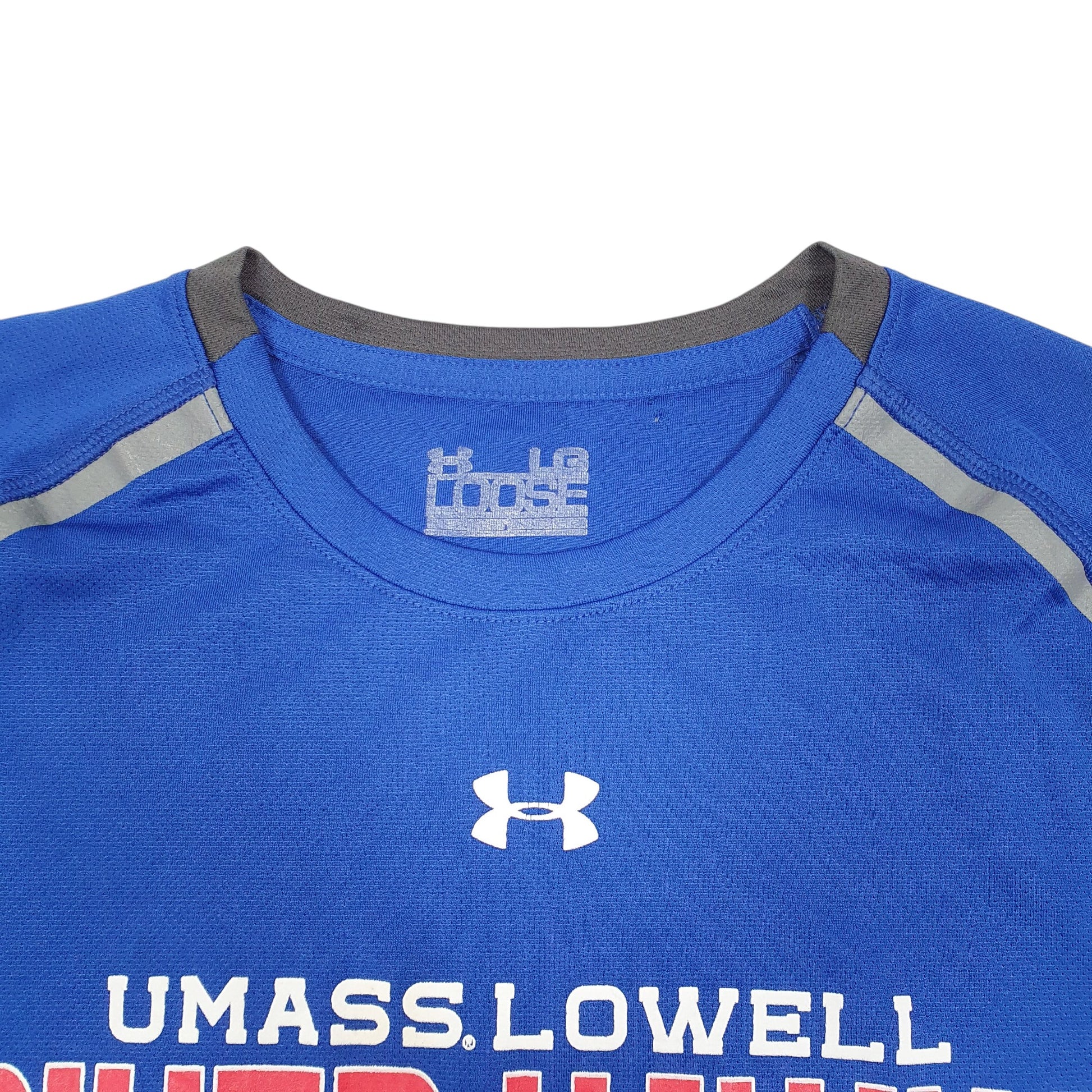 Mens Blue Under Armour UMASS Lowel River Hawks Active Workout Gym Short Sleeve T Shirt