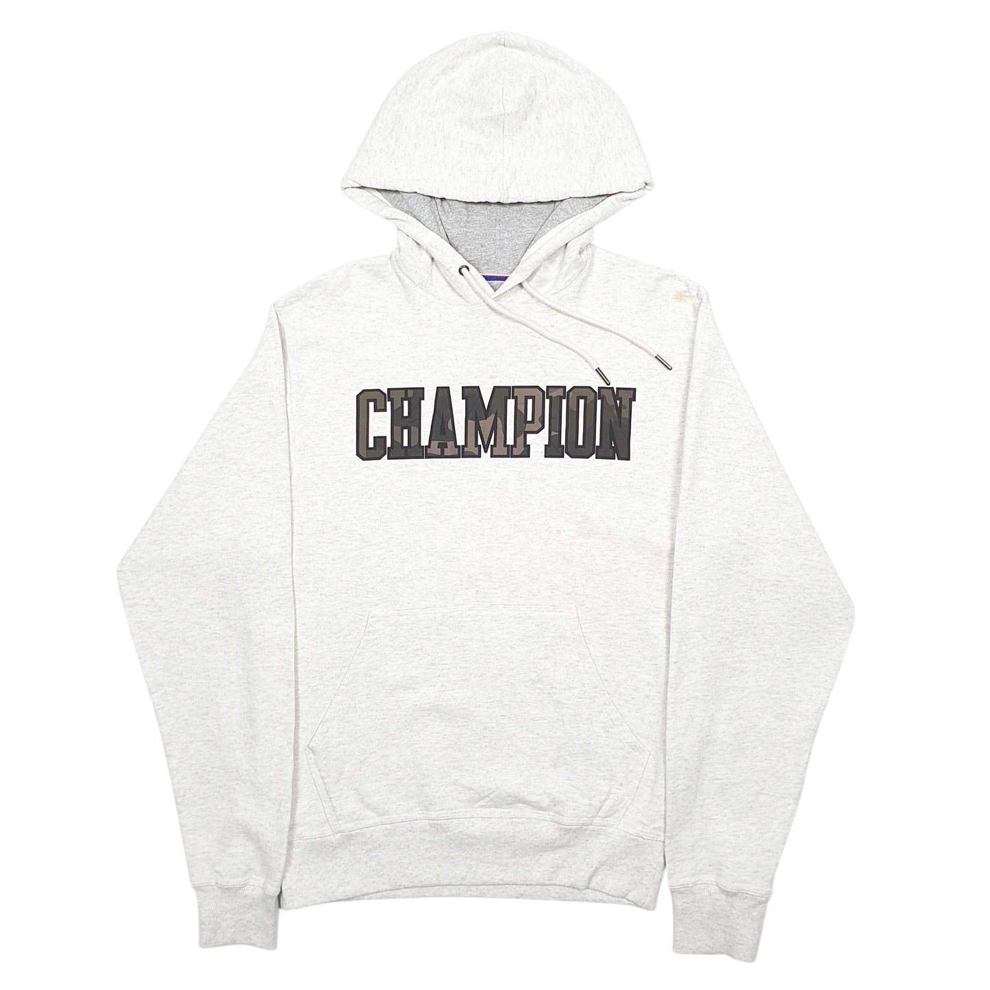 Mens Grey Champion Spellout Hoodie Jumper
