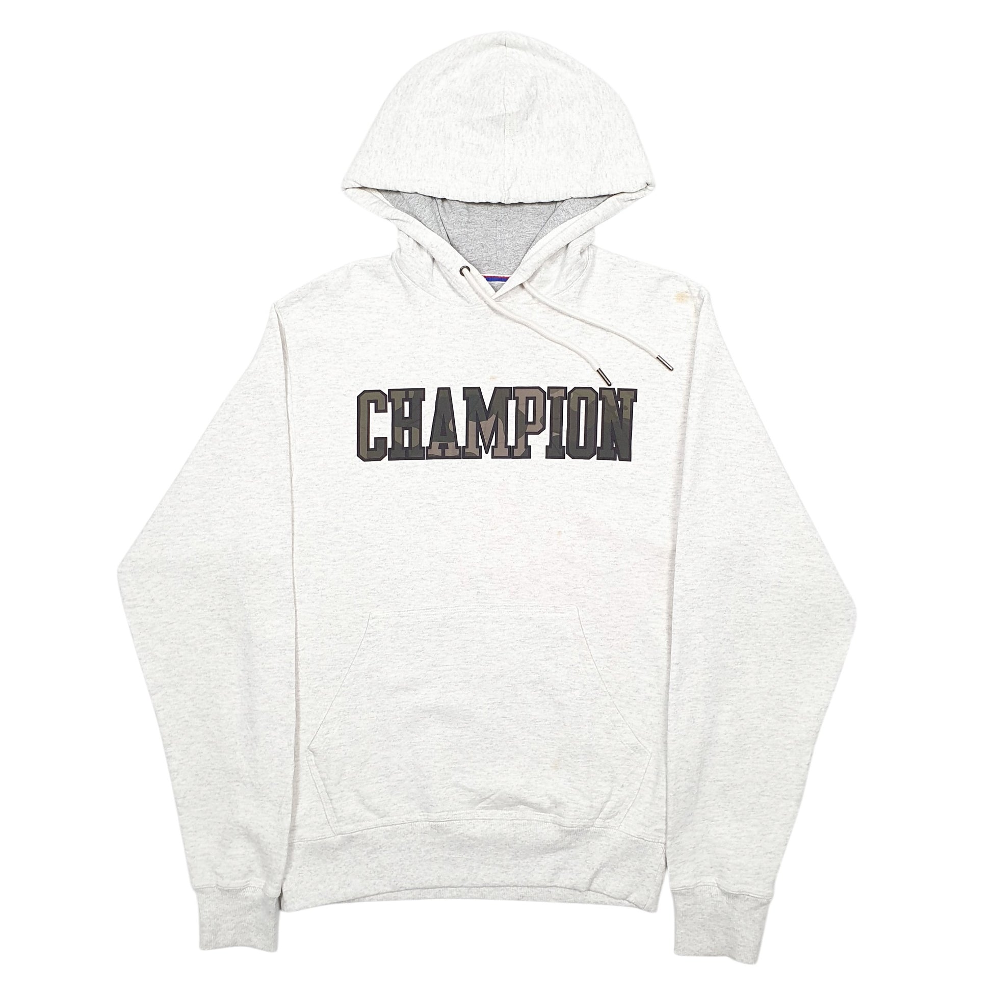 Mens Grey Champion Spellout Hoodie Jumper