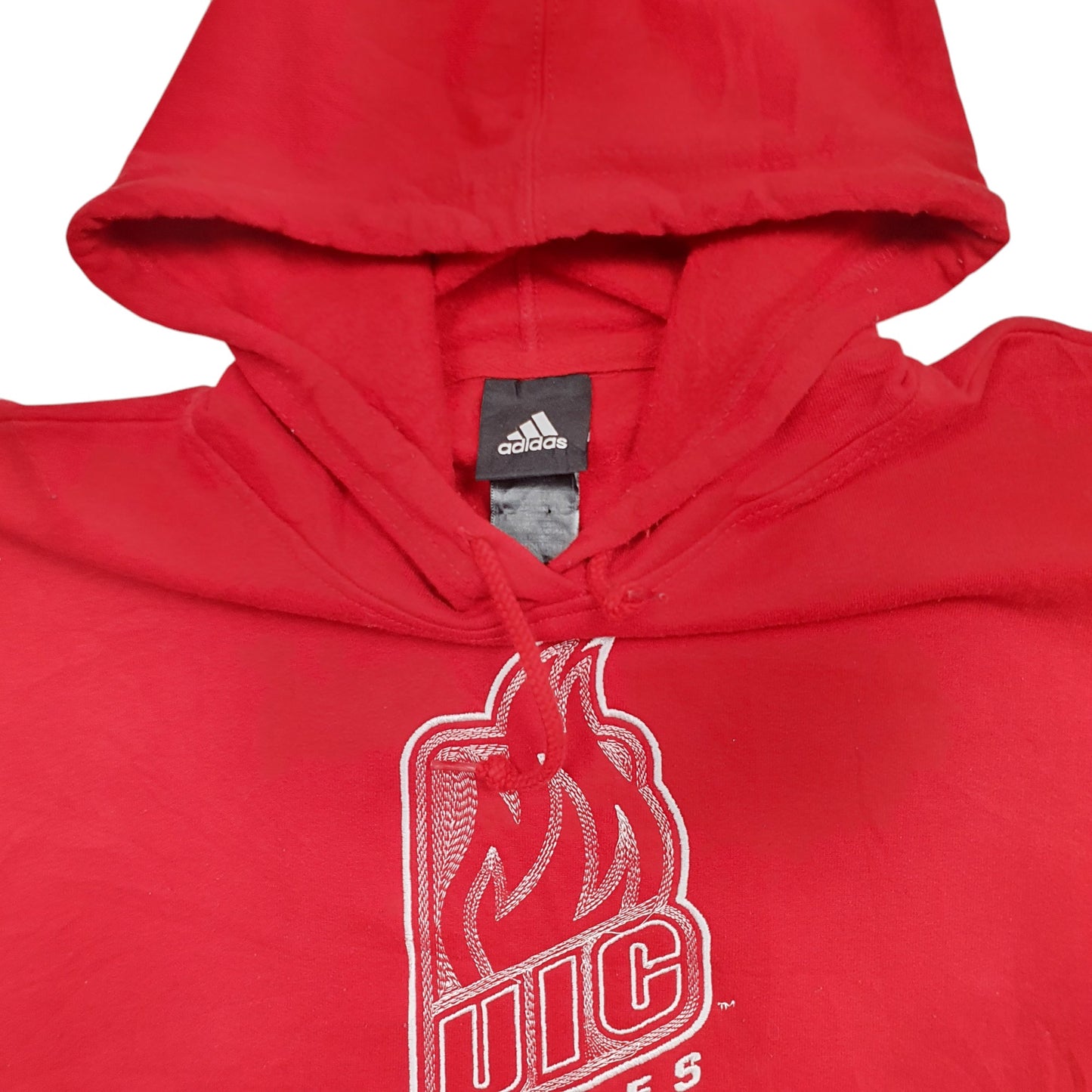 Mens Red Adidas UIC Flames Spellout Hoodie Jumper