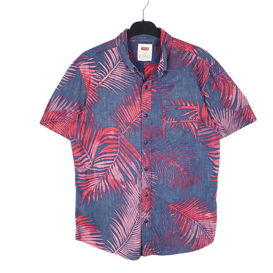 Mens Navy Levis Tropical Palm Leaves Summer Hawaiian Short Sleeve Shirt