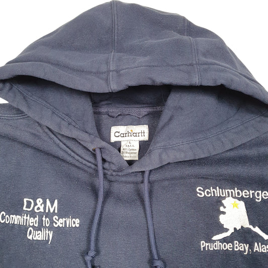 Mens Navy Carhartt Workwear Tall D&M Prudhoe Bay Alaska USA Hoodie Jumper