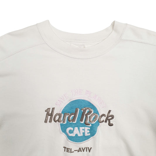 Womens White Hard Rock Cafe Spellout Save The Planet Tel Aviv Crewneck Jumper