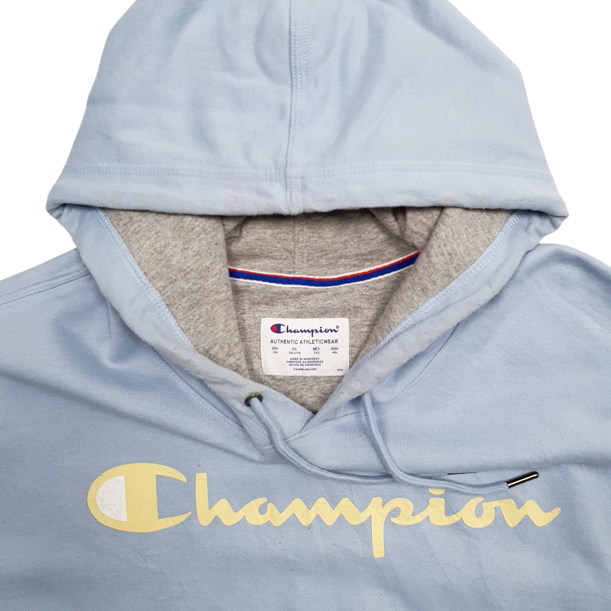 Mens Blue Champion Spellout Hoodie Jumper