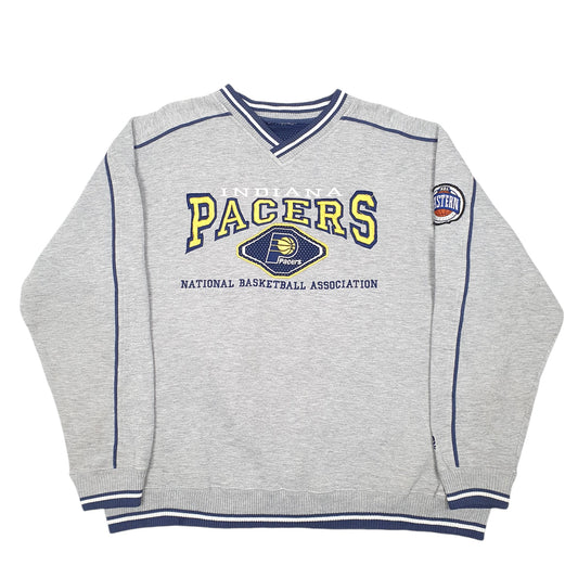 Mens Grey Lee Vintage Sport Indiana Pacers Basketball NBA 90s Crewneck Jumper