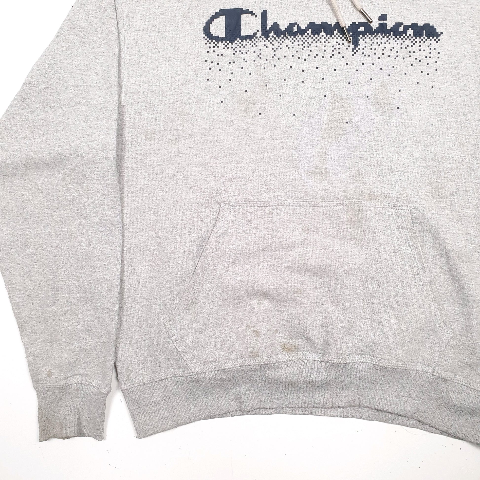 Mens Grey Champion Spellout Hoodie Jumper