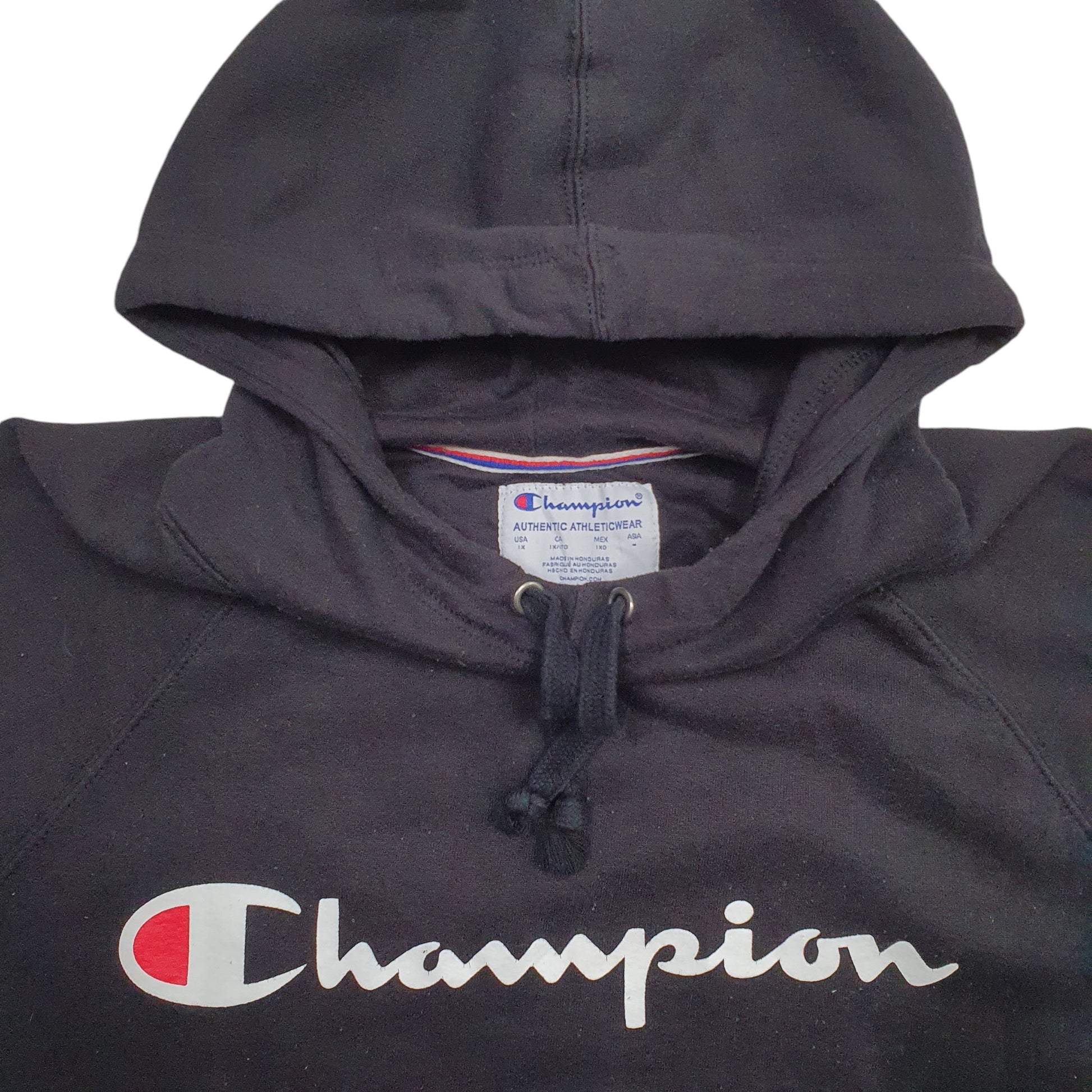 Womens Black Champion Spellout Hoodie Jumper