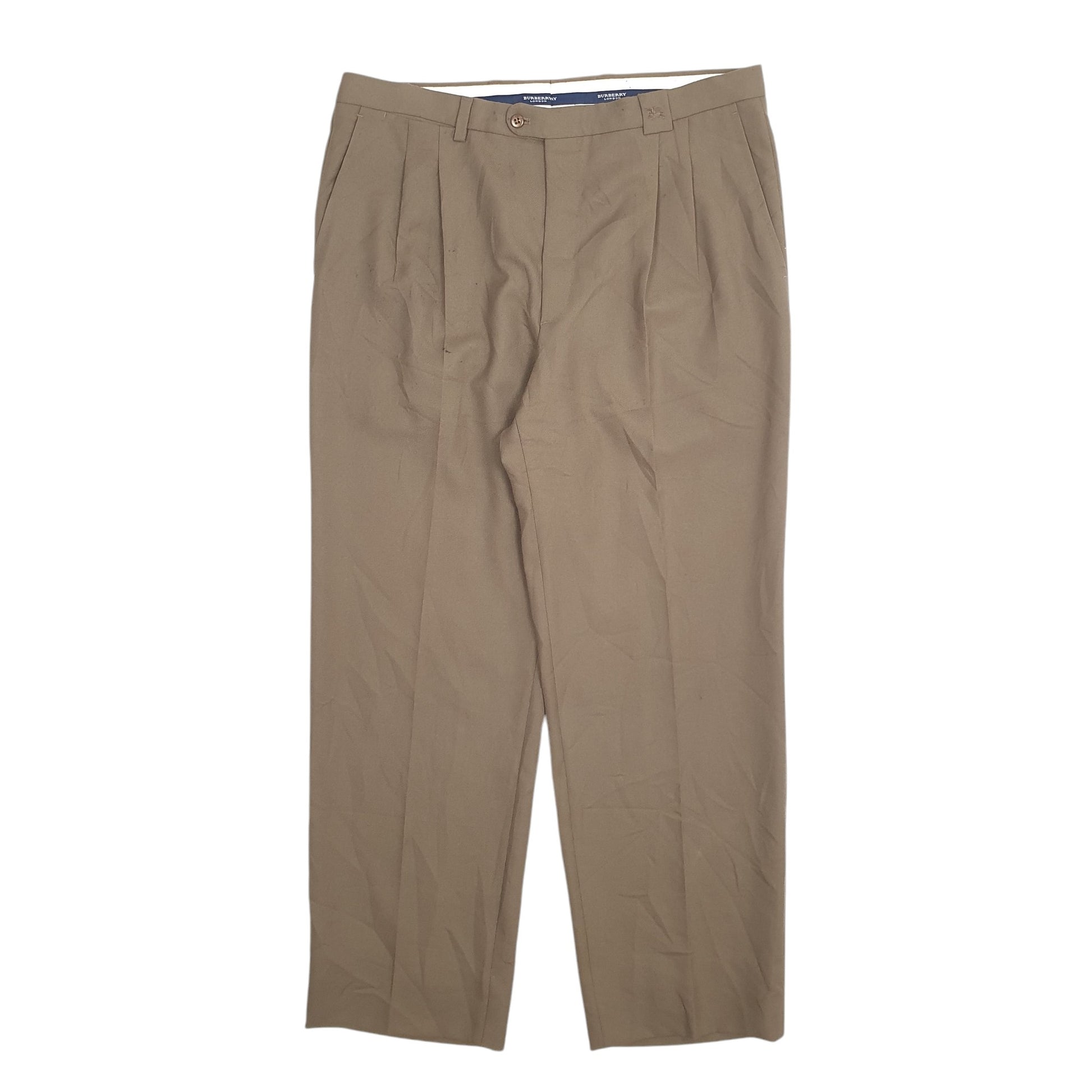 Mens Brown Burberry Pelican Double Pleated Chino Trousers
