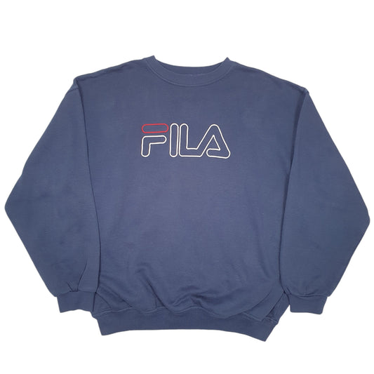 Mens Navy Fila Spellout Crewneck Jumper