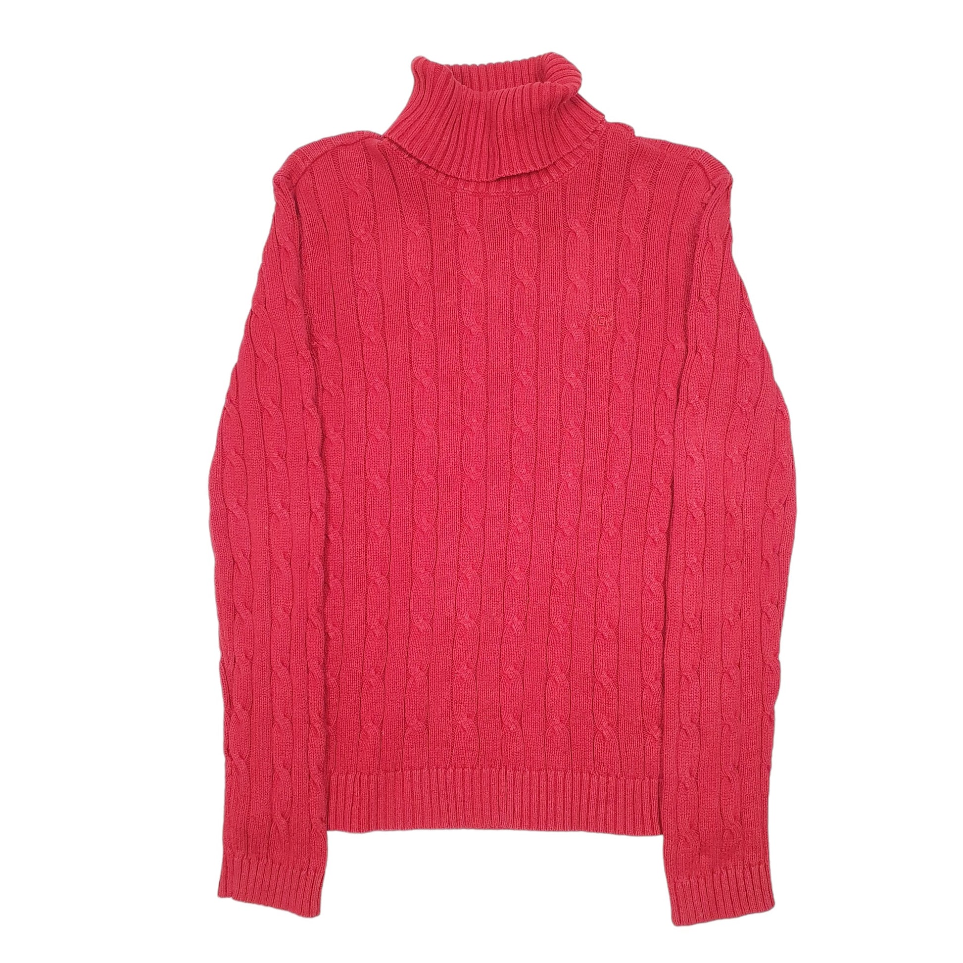Womens Red Chaps Knit Cable Sweater Turtleneck Jumper