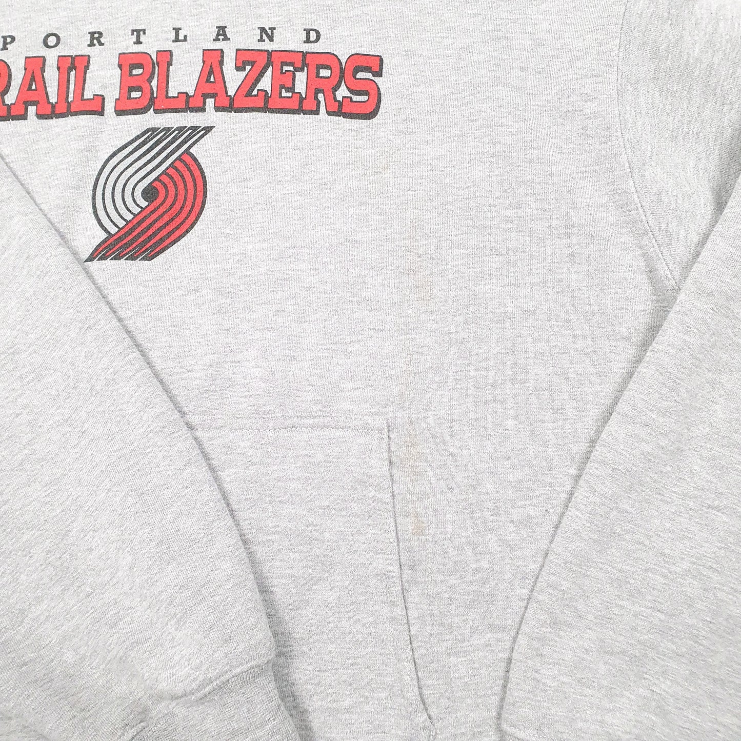 Mens Grey Adidas Portland Trail Blazers NBA Spellout Basketball Hoodie Jumper