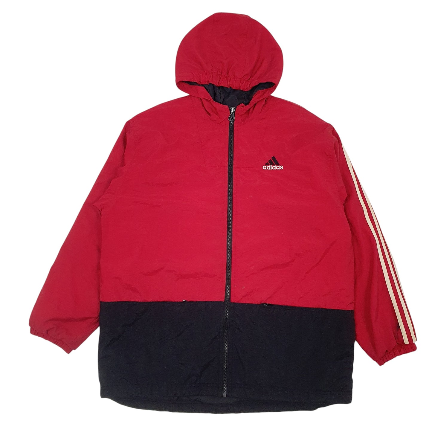 Mens Red Adidas Vintage 90s Spellout Padded  Coat