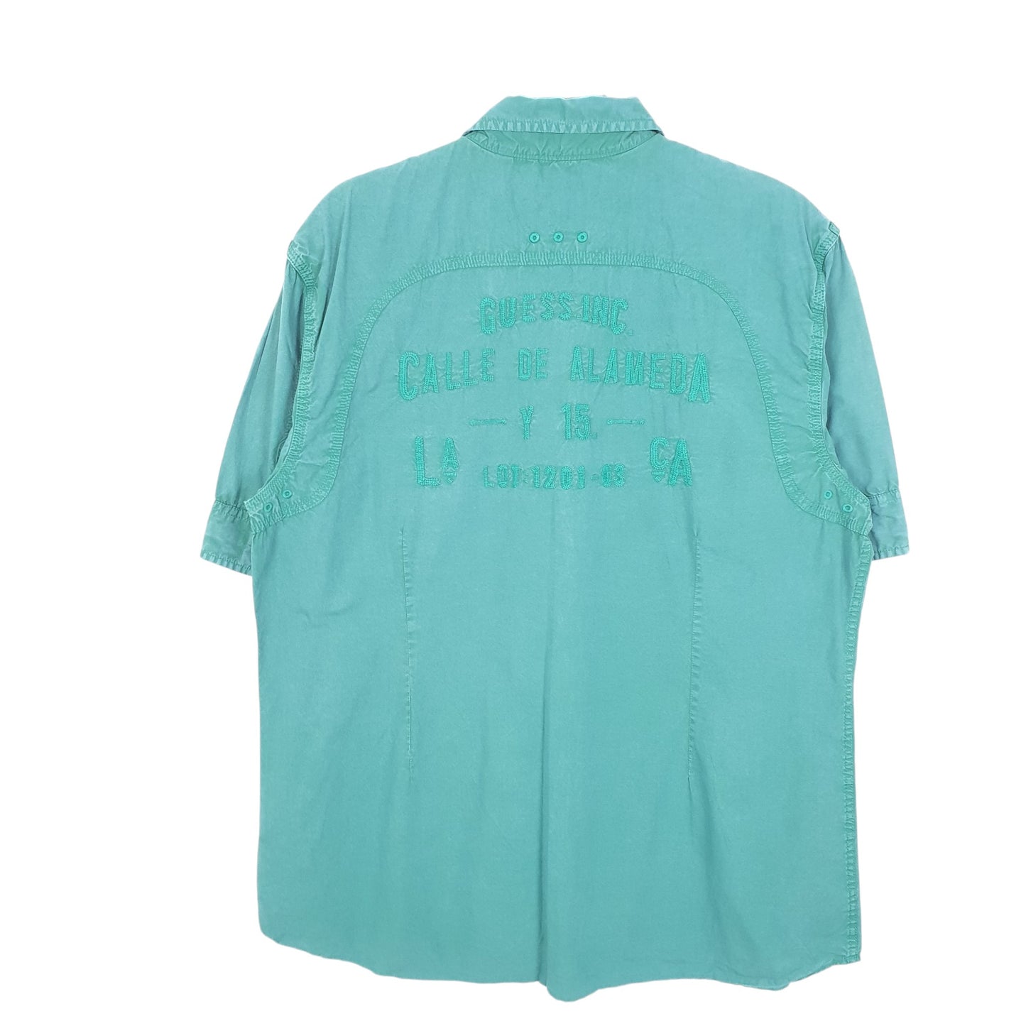 Mens Green Guess LA CA Calle De Alameda Short Sleeve Shirt