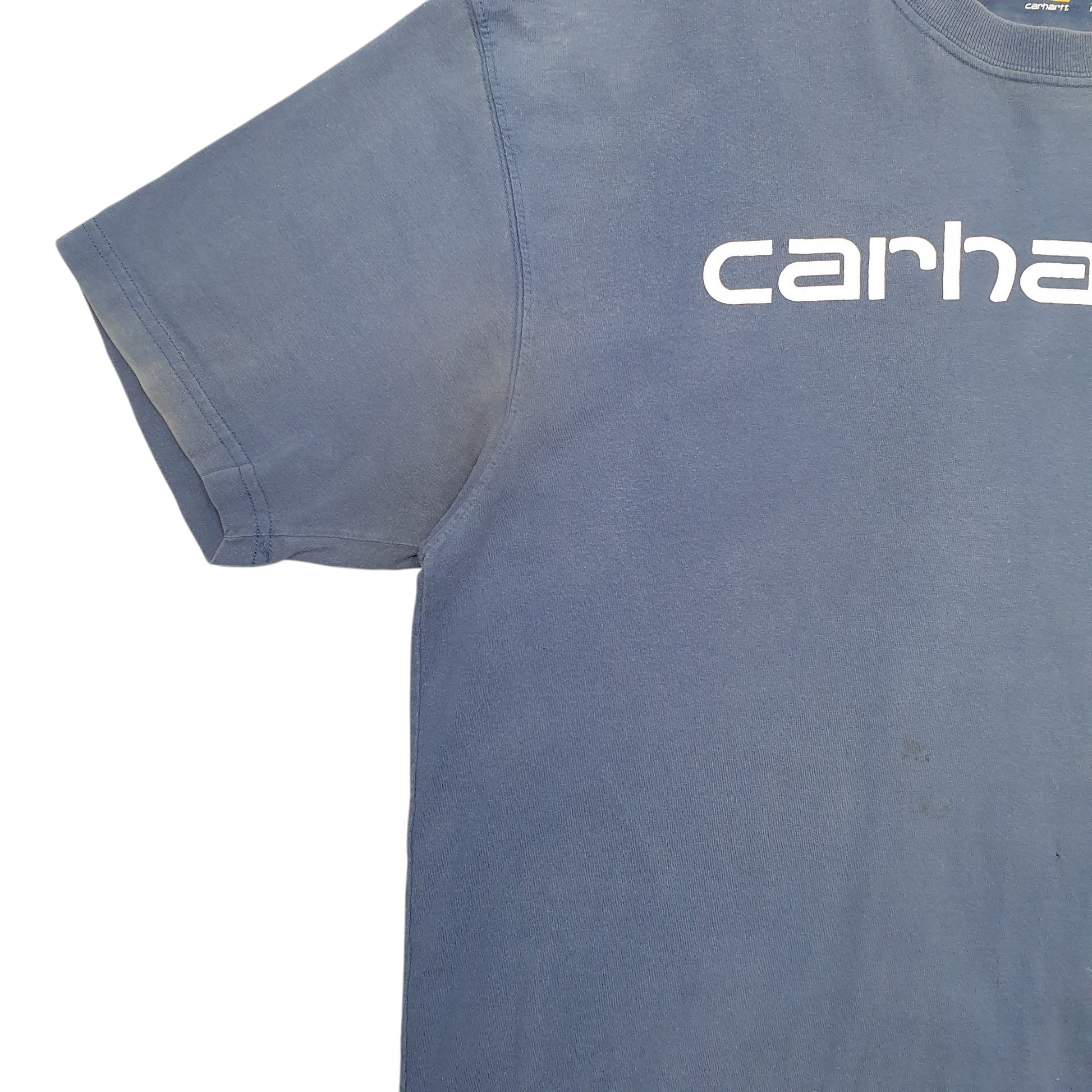 Mens Blue Carhartt Spellout Short Sleeve T Shirt