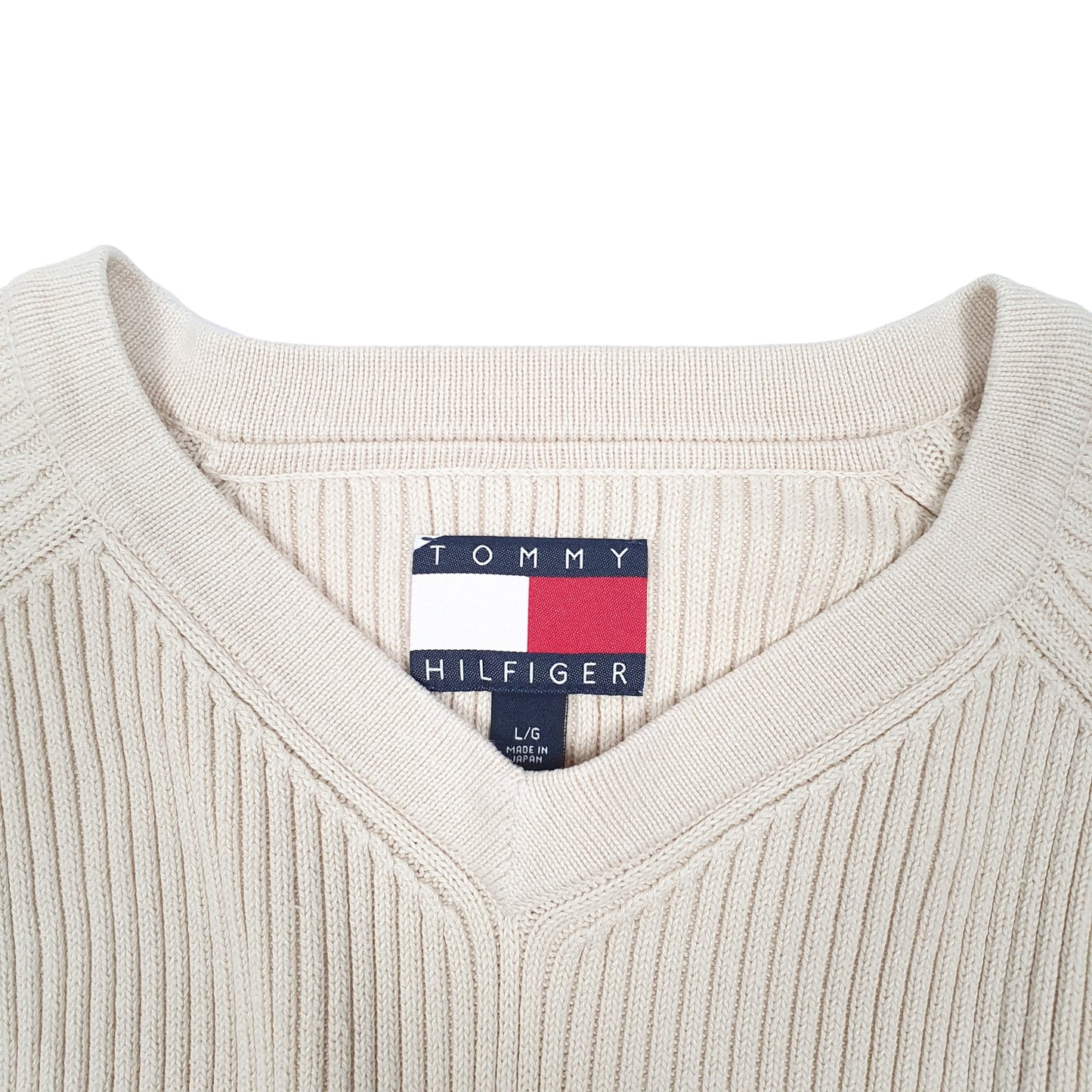 Mens Cream Tommy Hilfiger Ribbed Sweater V Neck Jumper