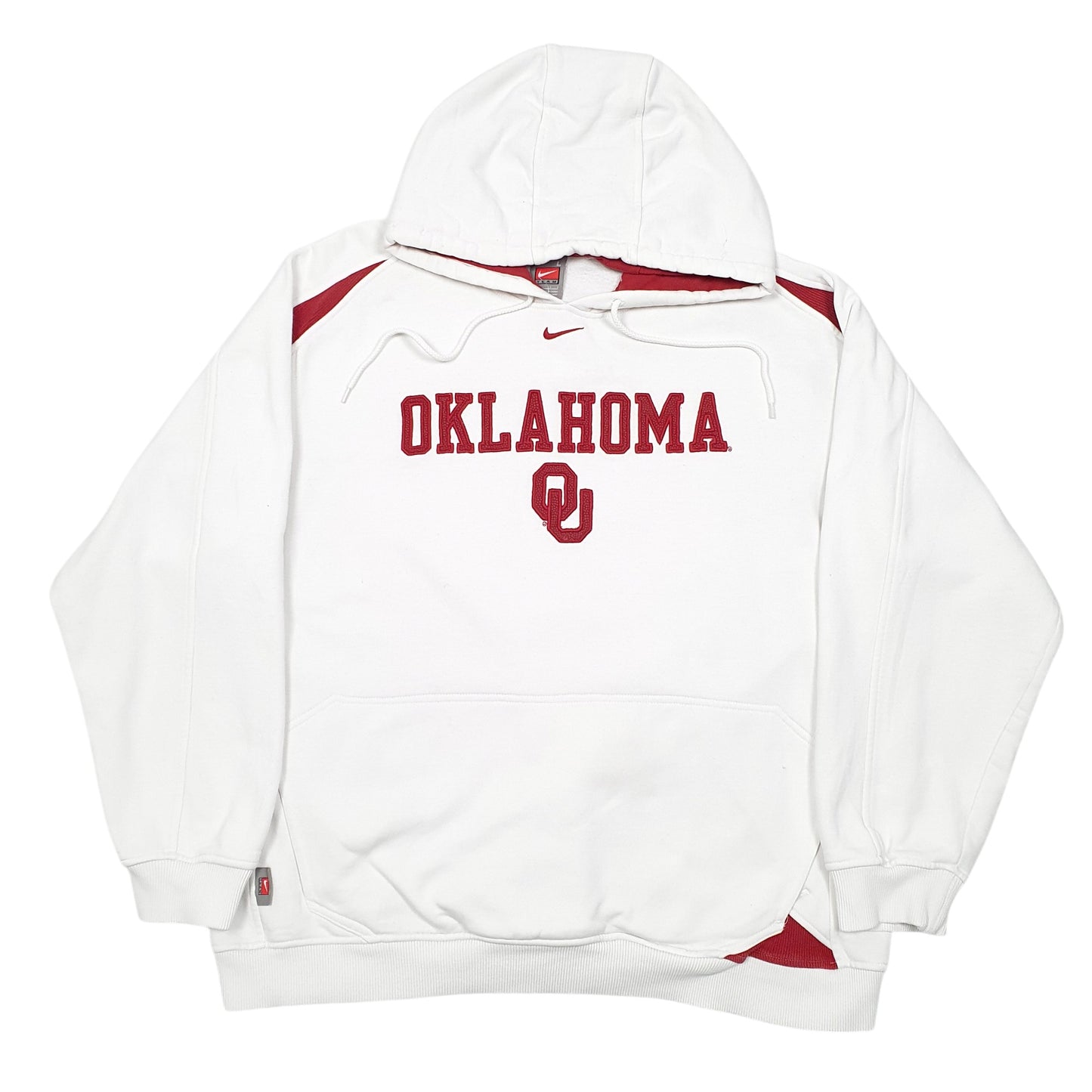 Mens White Nike Vintage Team 2000s Oklahoma USA Spellout Hoodie Jumper