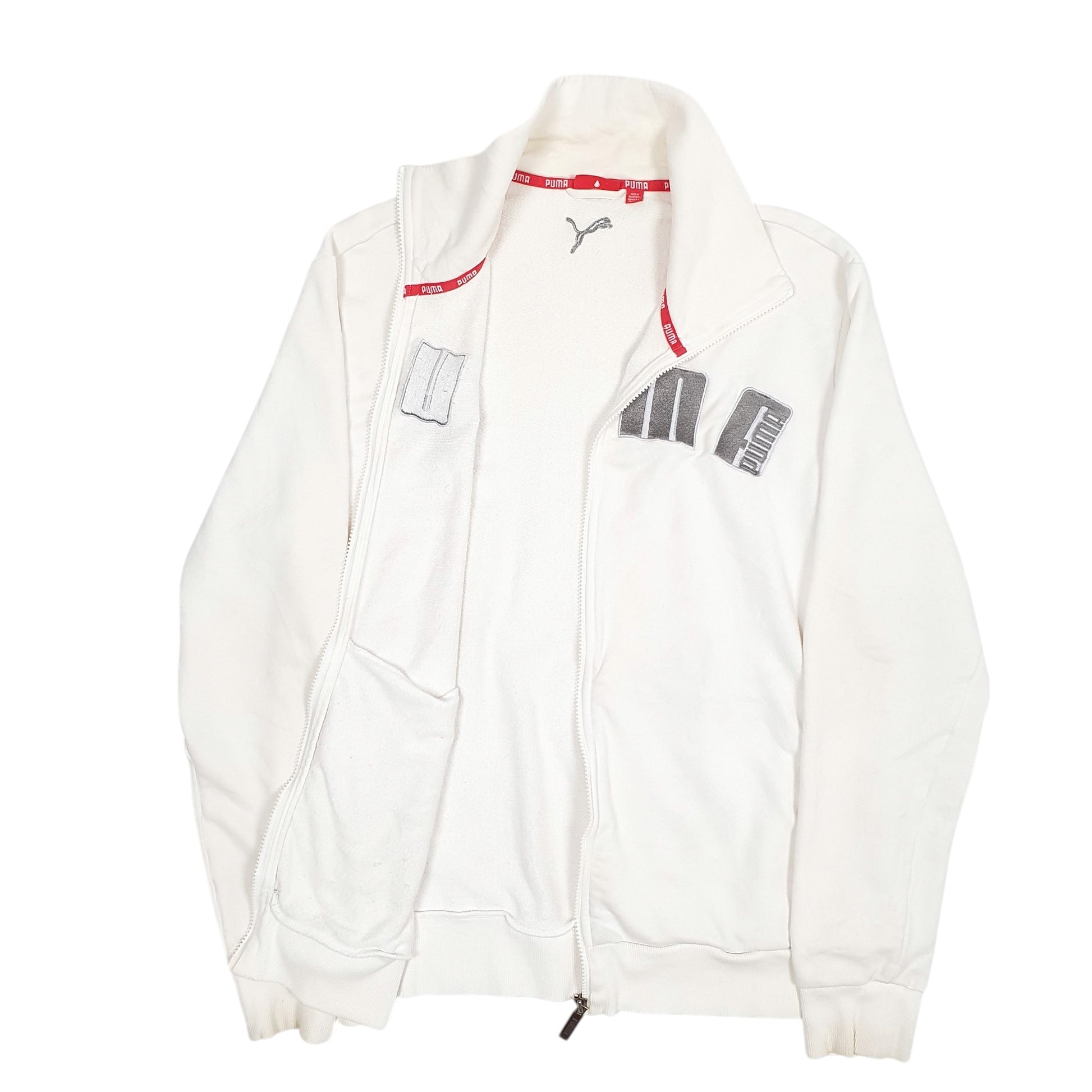 Mens White Puma Spellout Full Zip Jumper