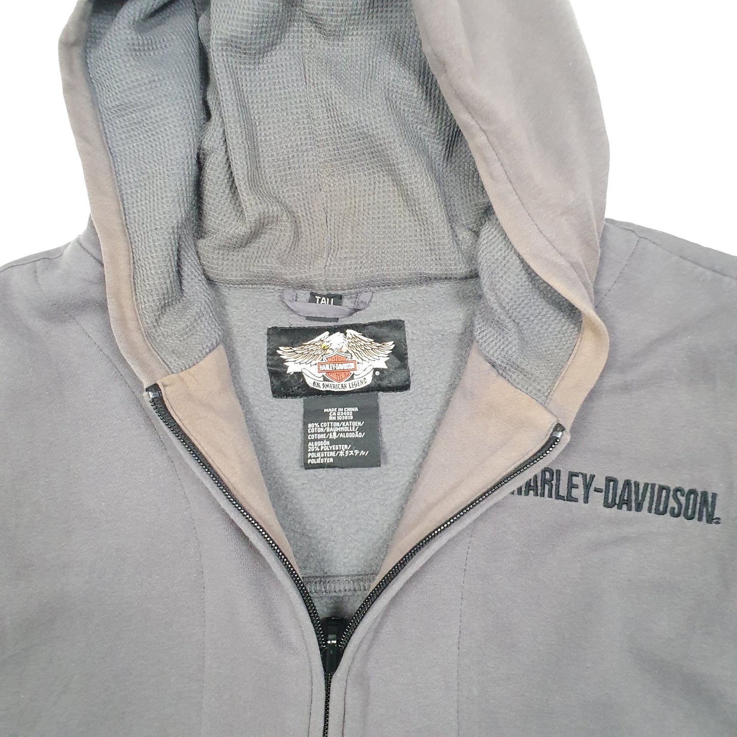Mens Grey Harley Davidson Hooded Hoodie Biker Motorcycles Gilet Jumper