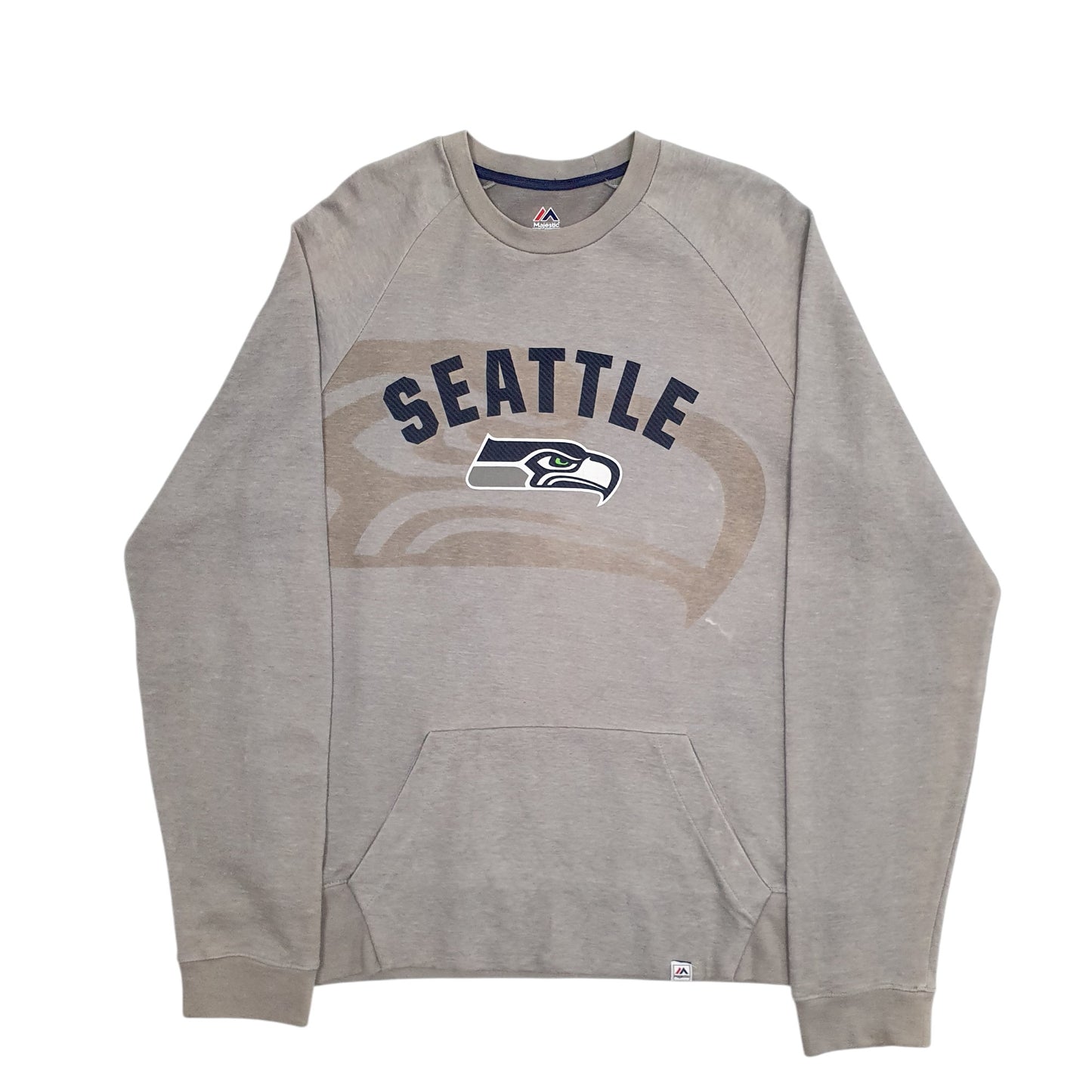 Mens Grey Majestic Seattle Seahawks Spellout Crewneck Jumper