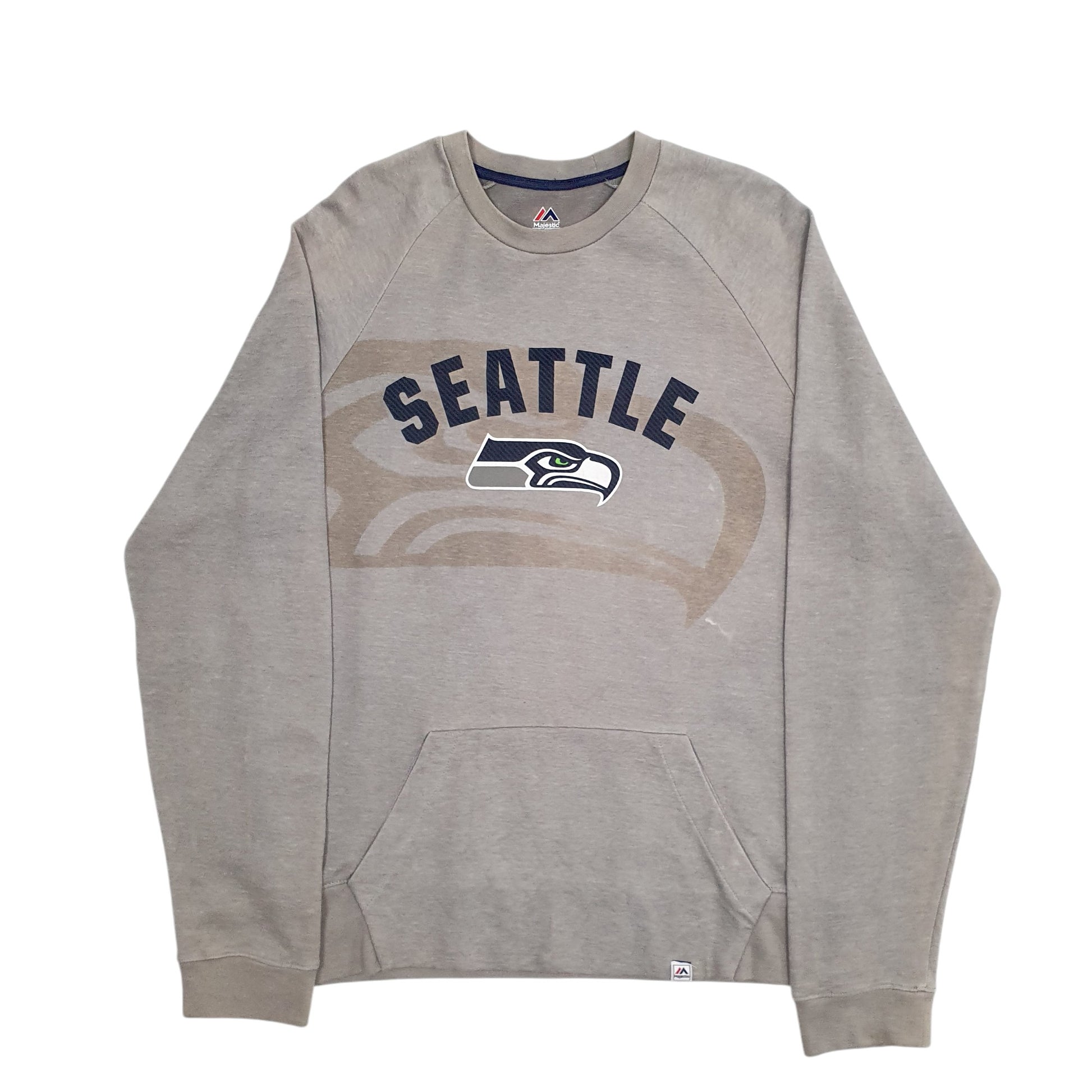 Mens Grey Majestic Seattle Seahawks Spellout Crewneck Jumper