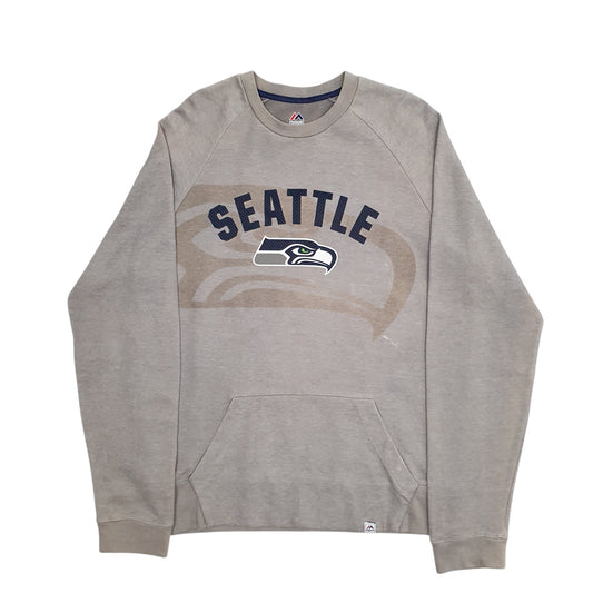 Mens Grey Majestic Seattle Seahawks Spellout Crewneck Jumper