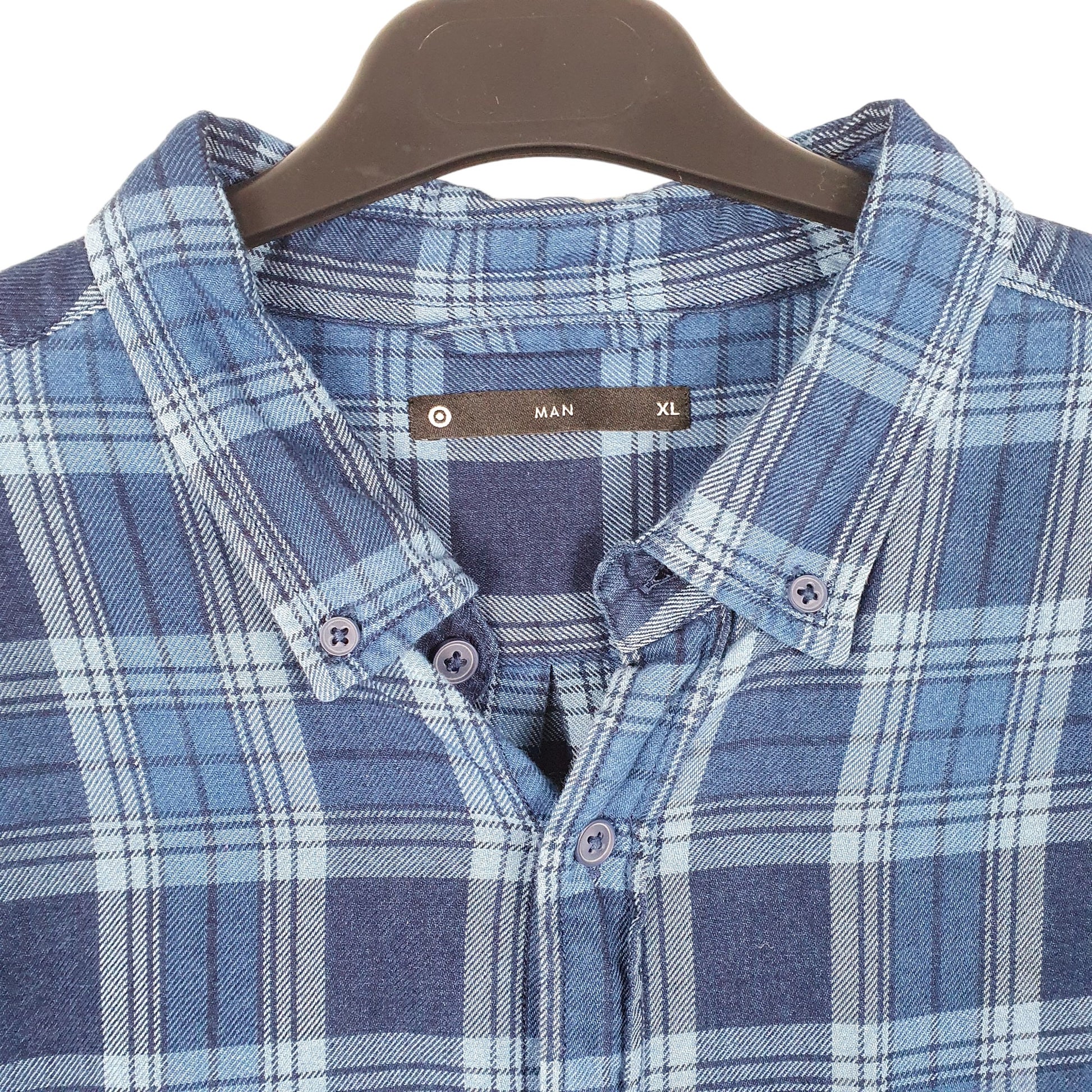 Mens Blue MAN Flannel Long Sleeve Shirt