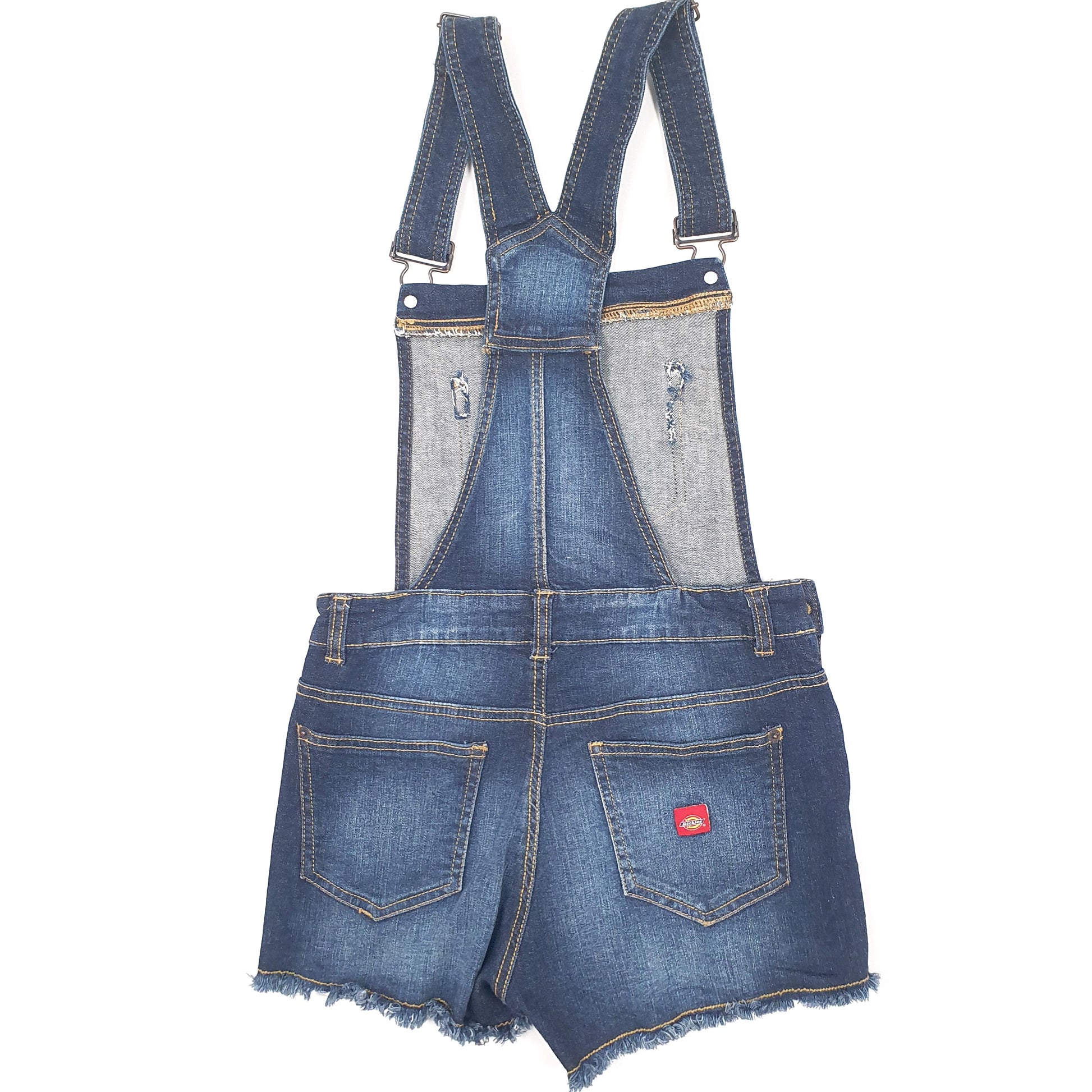 Womens Blue Dickies Distressed Shorts Bib Overalls Dungaree Trousers