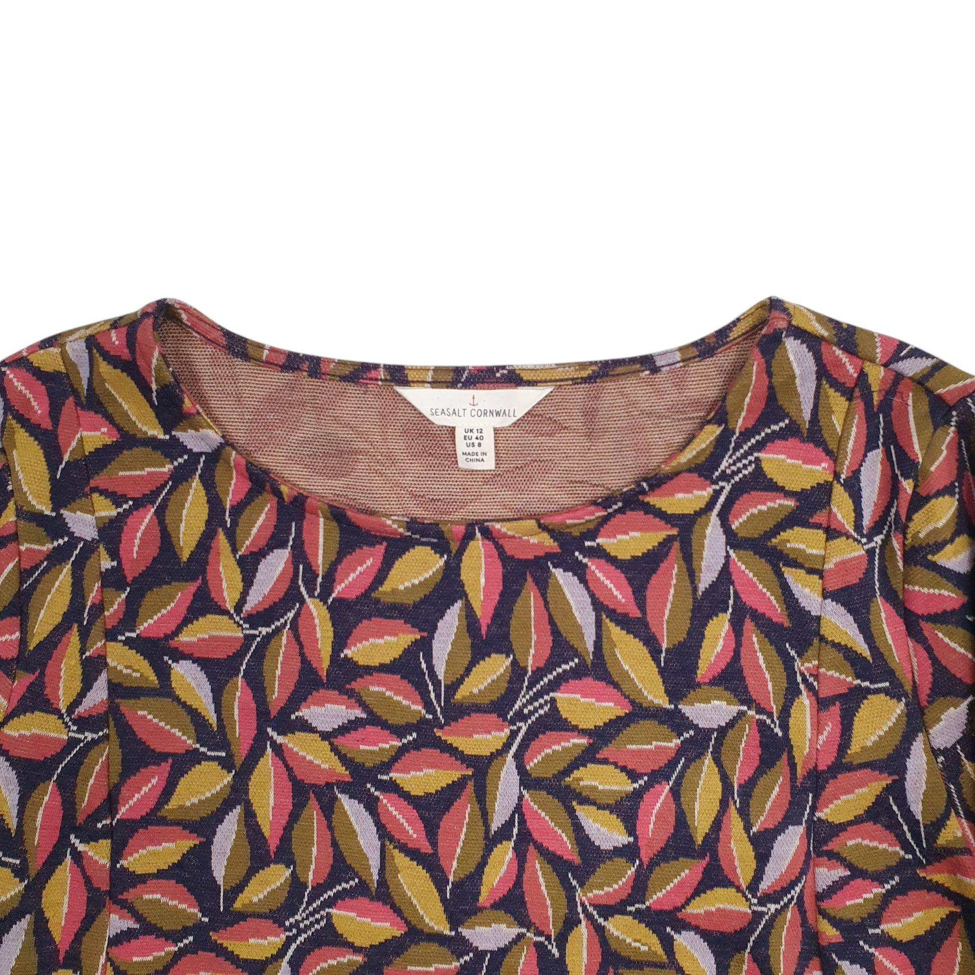 Womens Pink Seasalt Leaves Dress Blouse Long Sleeve T Shirt