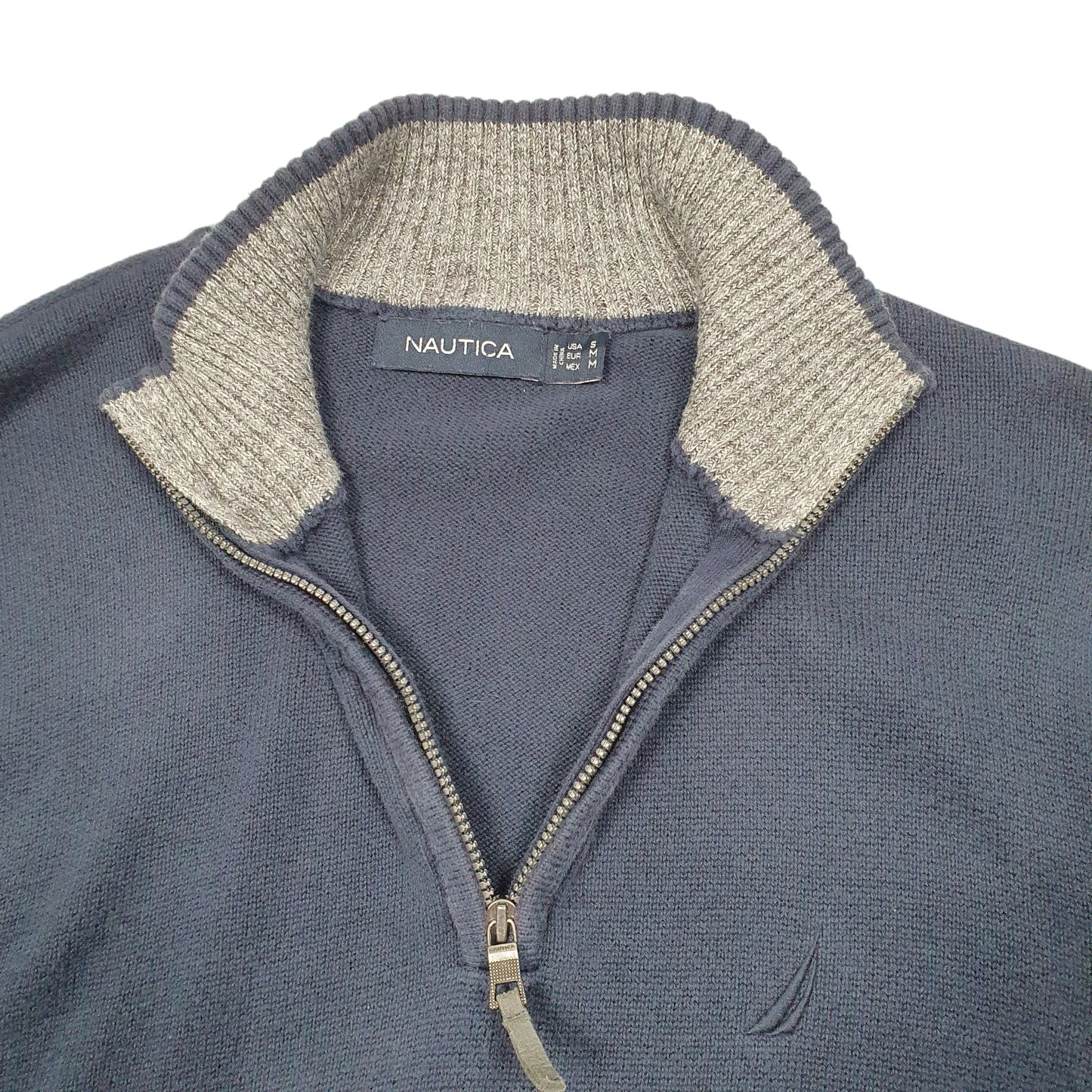 Mens Navy Nautica Knit Quarter Zip Jumper