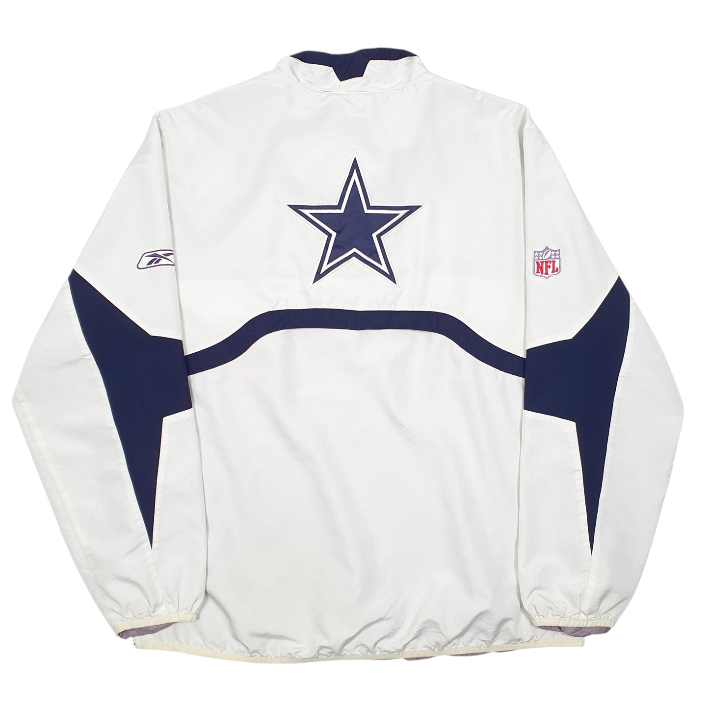 Mens White Reebok NFL Cowboys Football Smock Pop Over Spellout  Coat