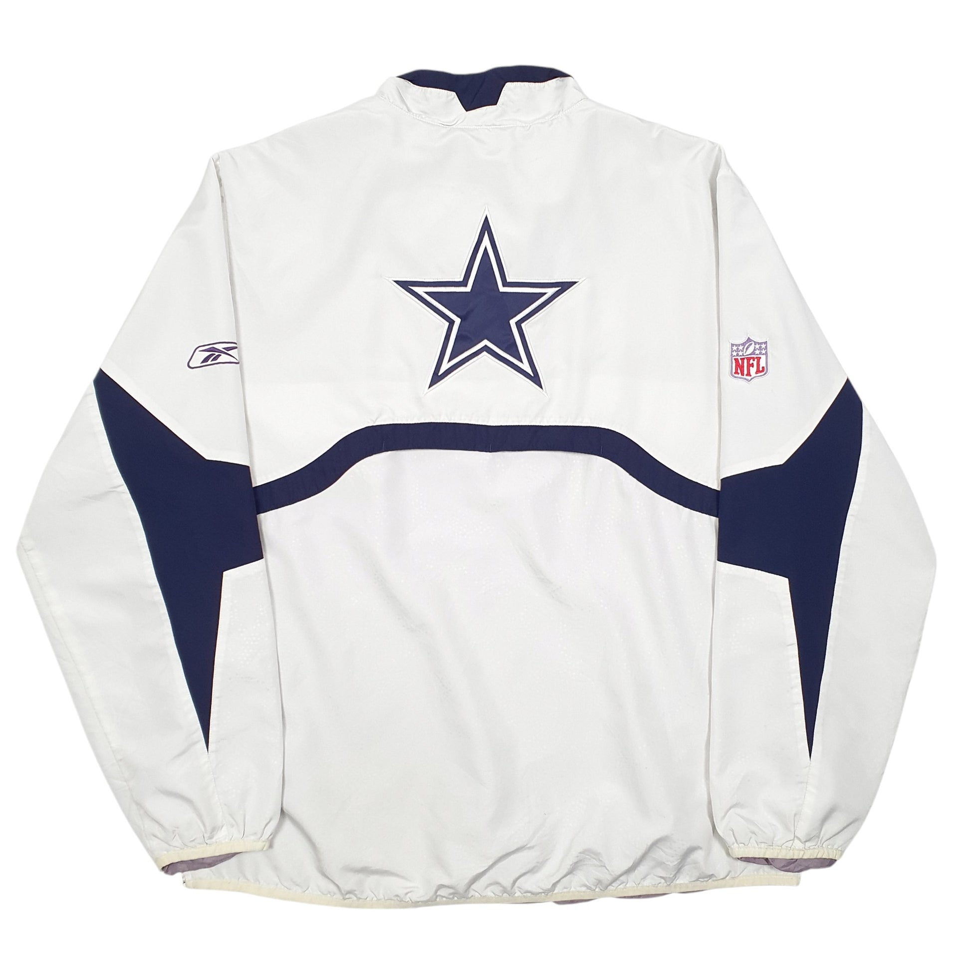 Mens White Reebok NFL Cowboys Football Smock Pop Over Spellout  Coat