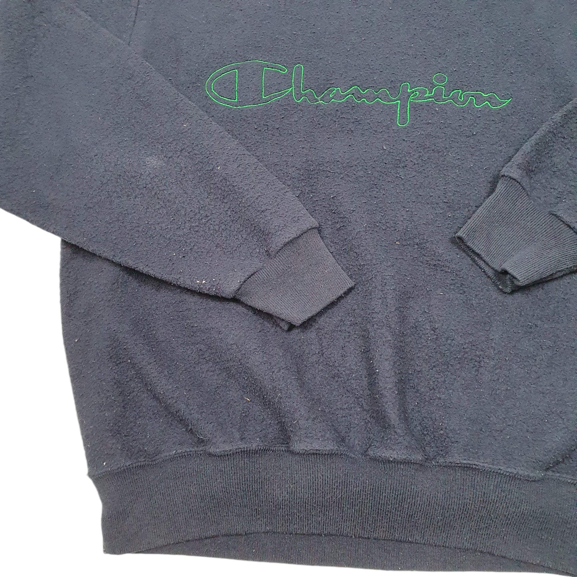 Mens Navy Champion Vintage Script 90s Inside Out Crewneck Jumper