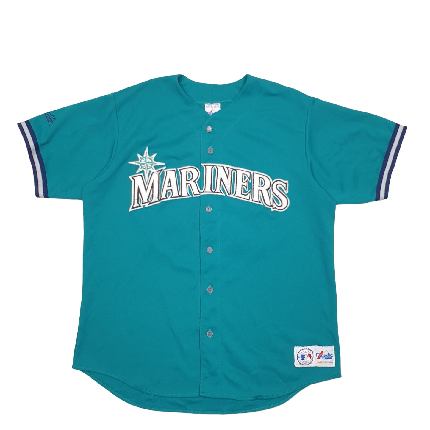 Mens Turquoise Majestic MLB Baseball Jersey Seattle Mariners Made In USA Short Sleeve T Shirt