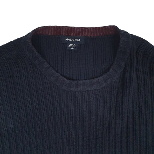 Mens Navy Nautica Knitwear Ribbed Crewneck Jumper