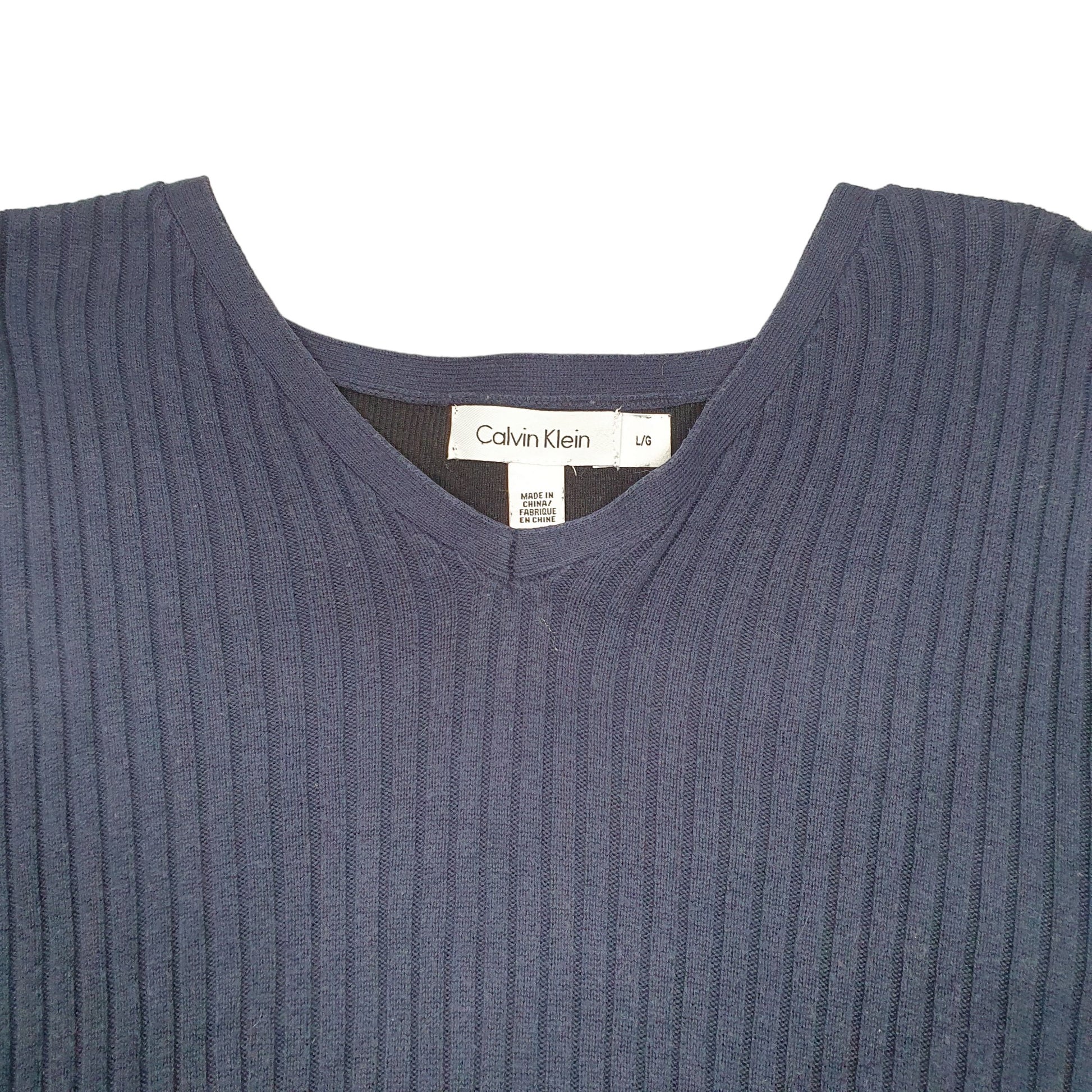 Mens Navy Calvin Klein Knit Rib V Neck Jumper