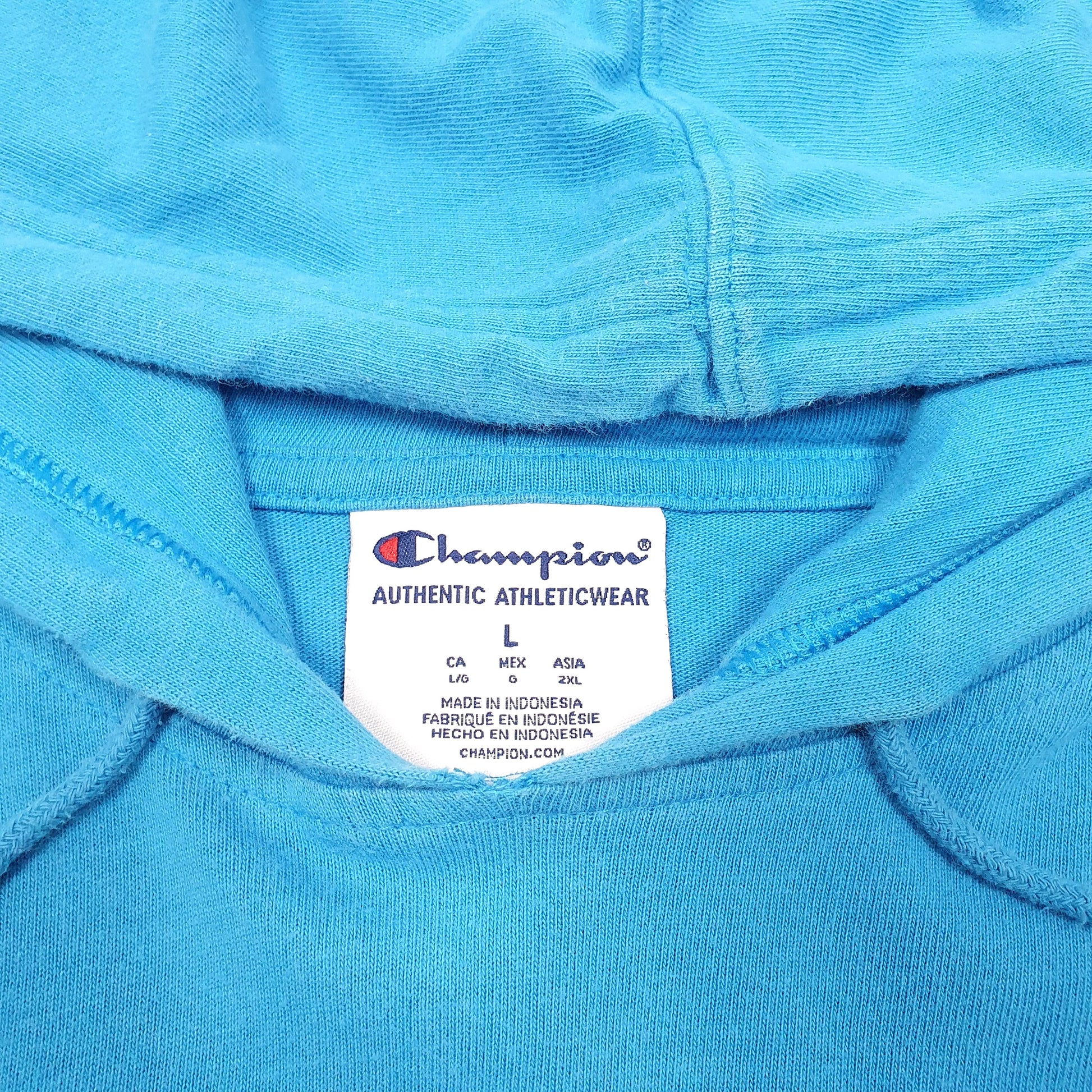Mens Blue Champion Hooded Long Sleeve T Shirt