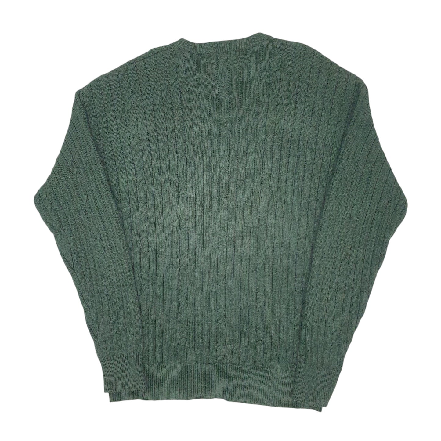 Mens Green Nautica Cable Knit Vintage 1990s Knitwear Crewneck Jumper