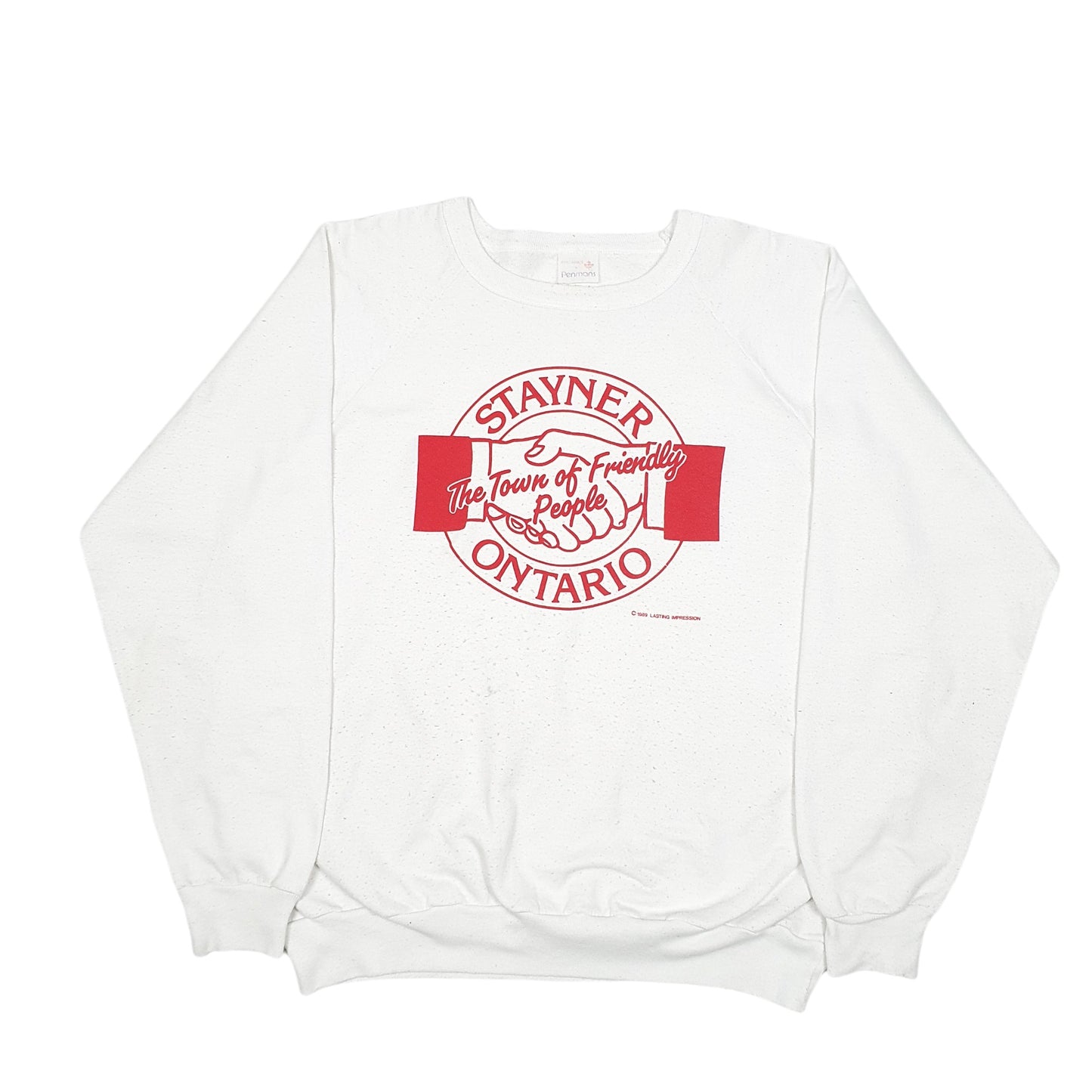 Mens White Penmans Vintage 80s 1989 Raglan Ontario Canada Sweat Crewneck Jumper