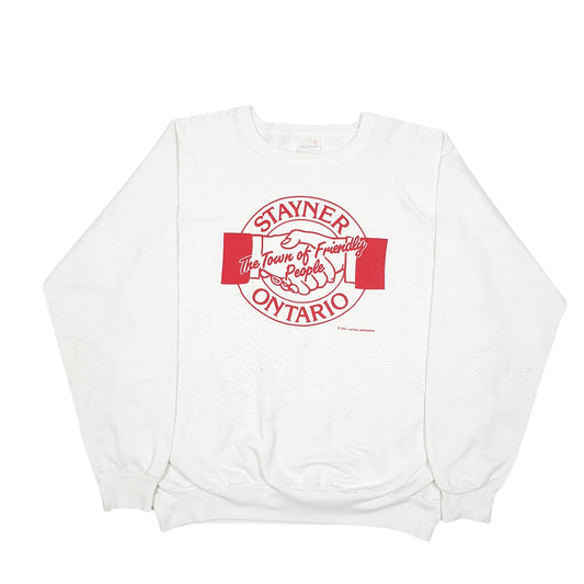 Mens White Penmans Vintage 80s 1989 Raglan Ontario Canada Sweat Crewneck Jumper