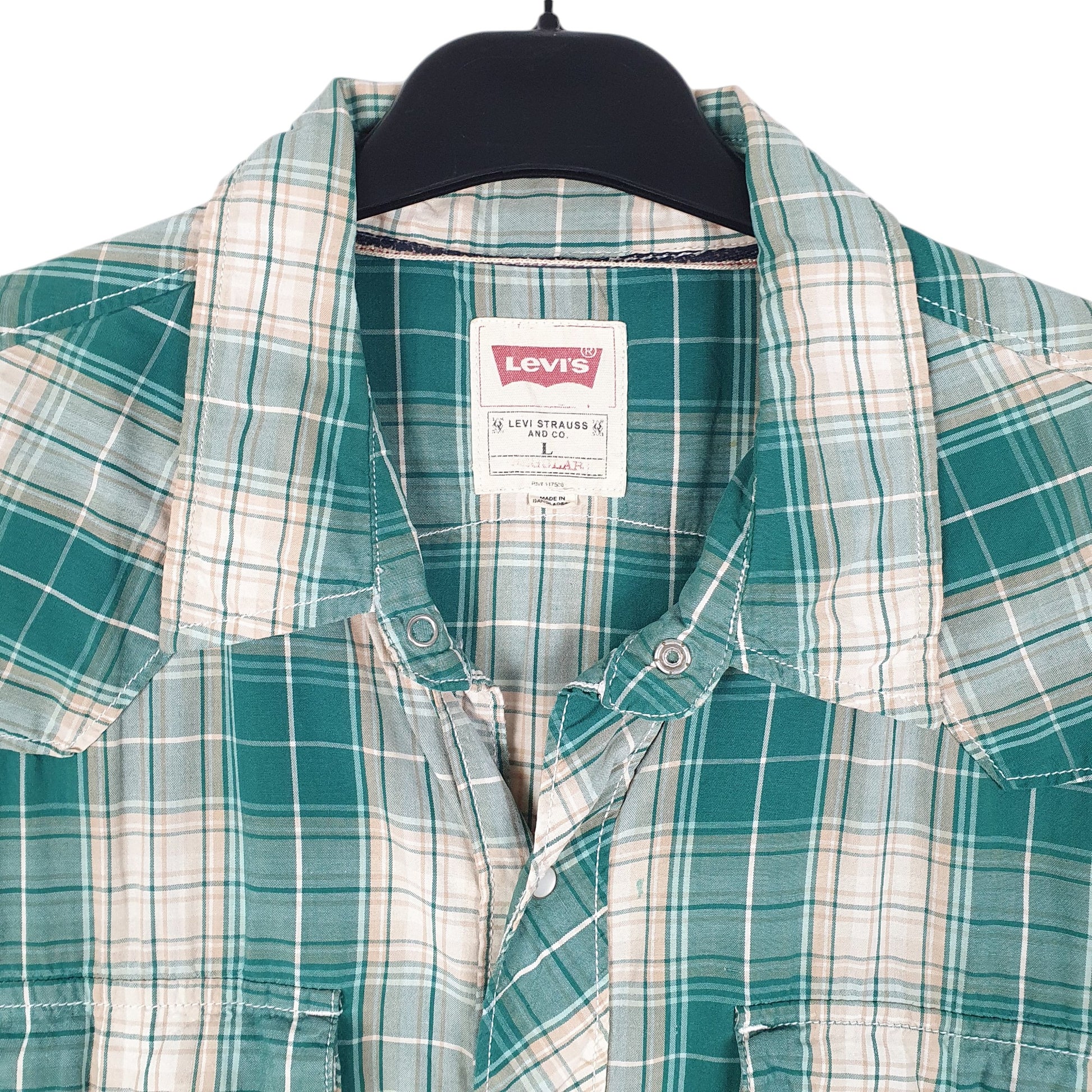Mens Green Levis Western Cowboy Pearl Snap Short Sleeve Shirt