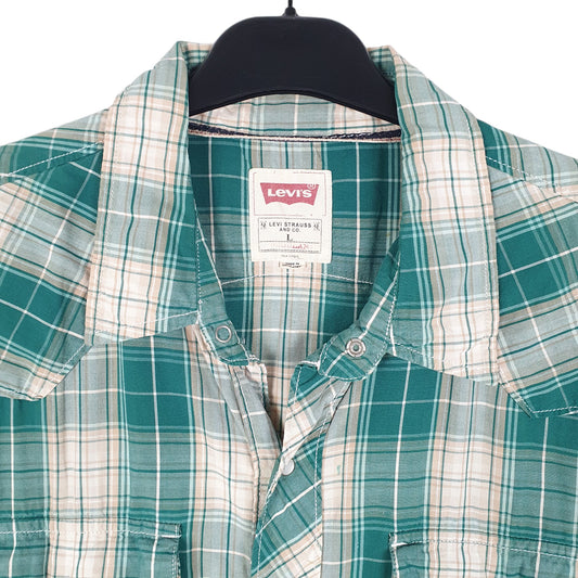 Mens Green Levis Western Cowboy Pearl Snap Short Sleeve Shirt
