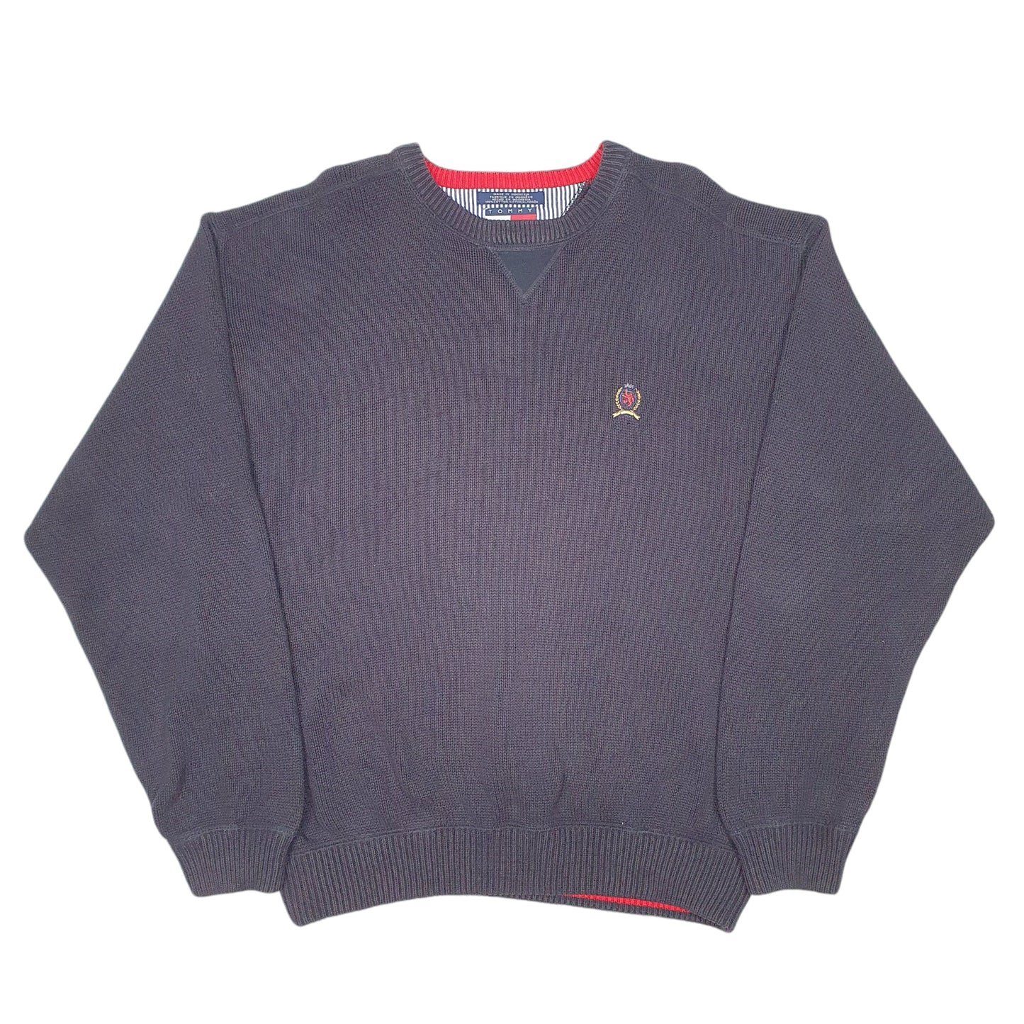 Mens Navy Tommy Hilfiger Vintage Knit Sweater Crest Crewneck Jumper
