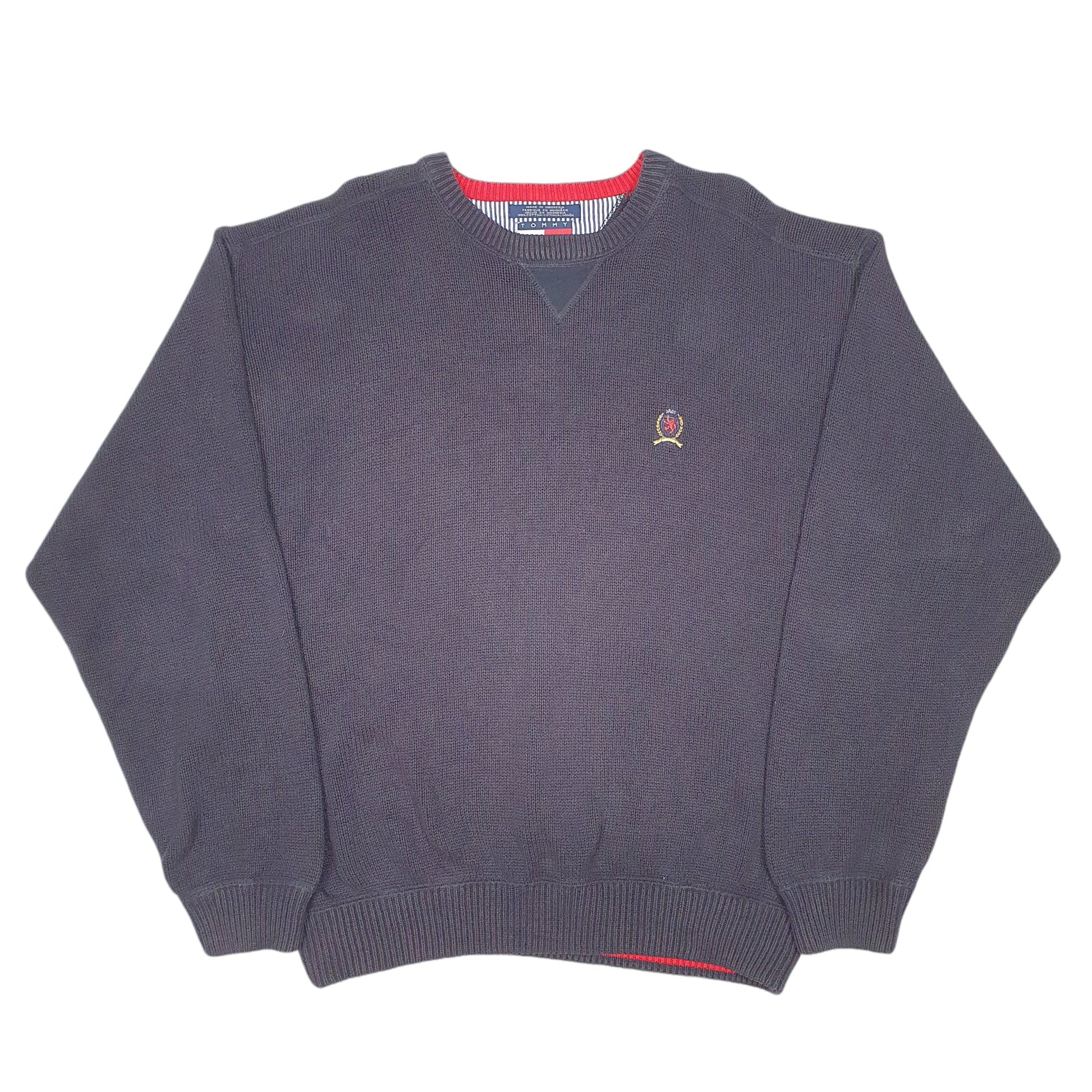 Mens Navy Tommy Hilfiger Vintage Knit Sweater Crest Crewneck Jumper