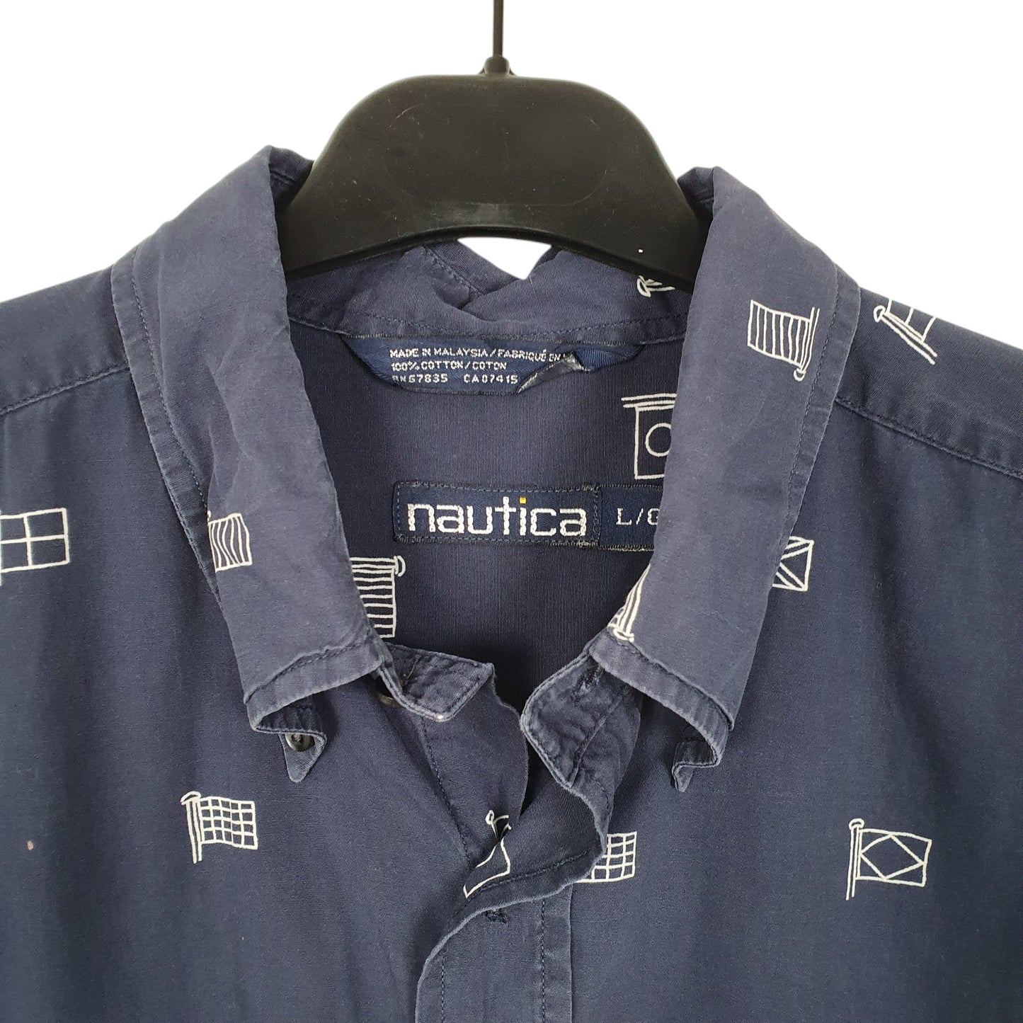 Mens Navy Nautica Sailing Yachting Flags Short Sleeve Shirt