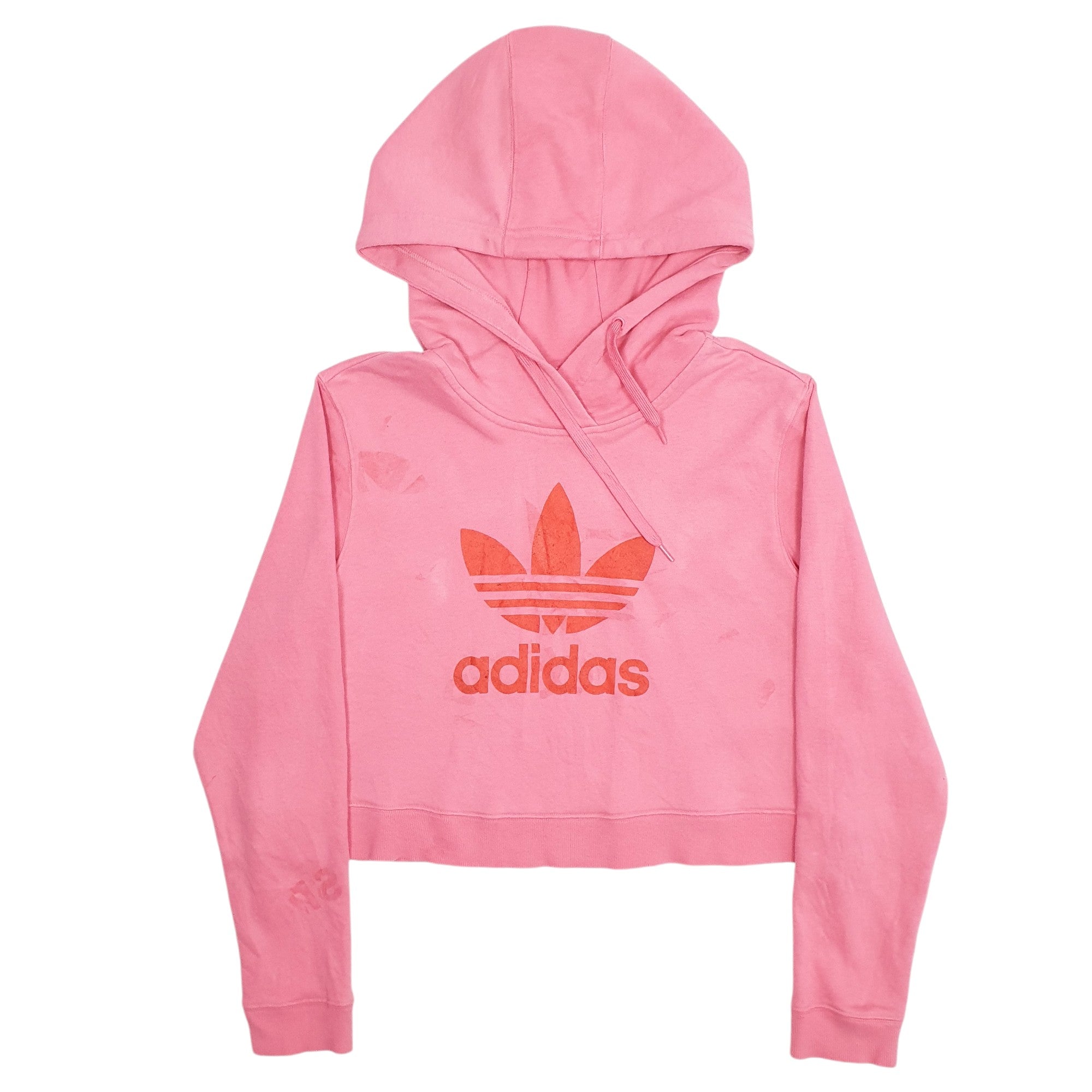 Adidas Crop Top Spellout Hoodie Cotton Blend Sweatshirt Jumper Womens L