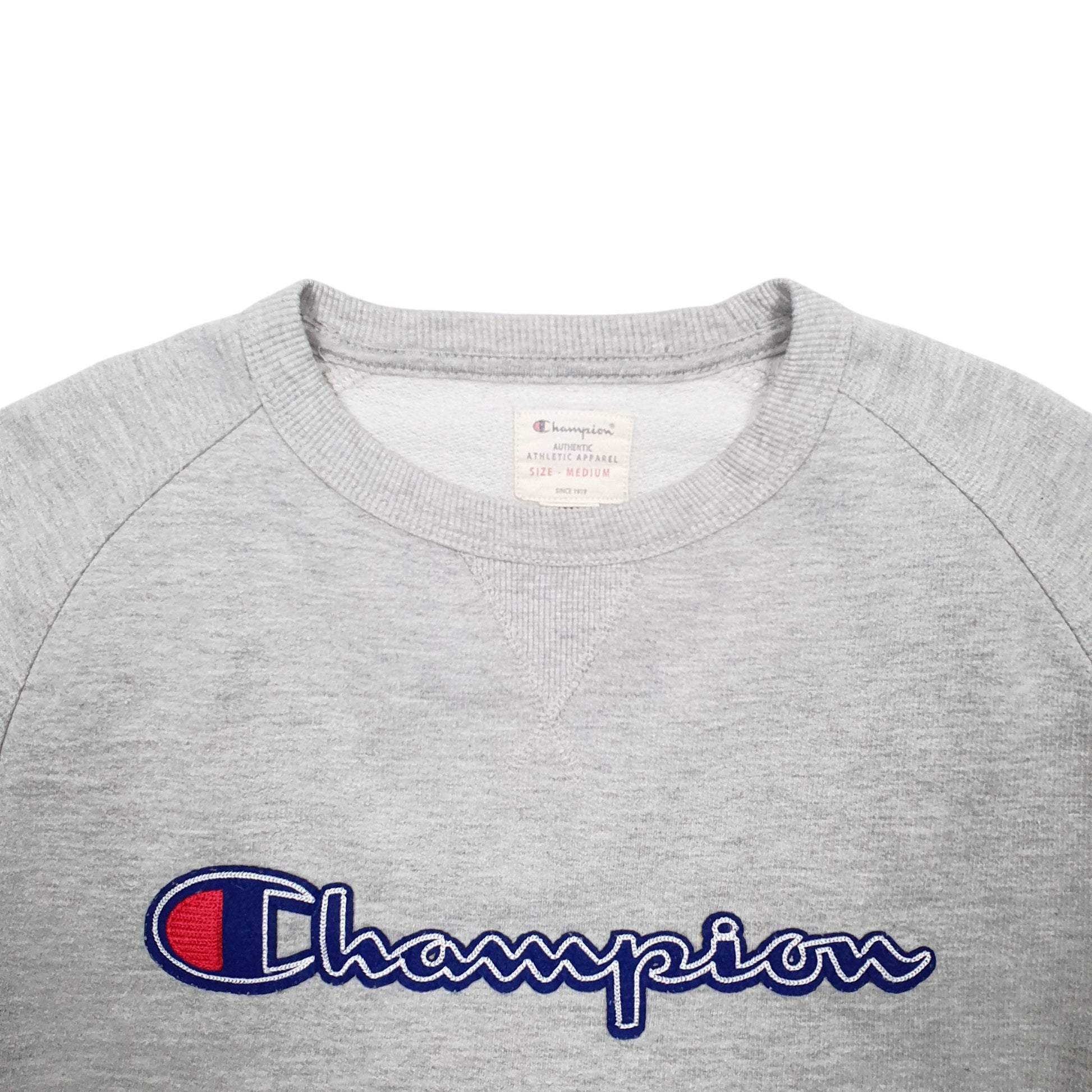 Mens Grey Champion Spellout Crewneck Jumper